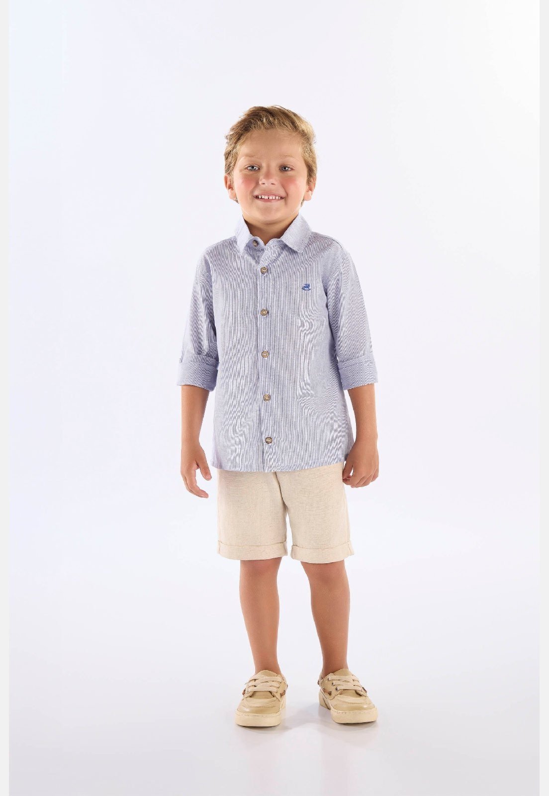 Vista 2 Infantil - Camisa Menino em Linho Listrado Up Baby azul Up Baby azul