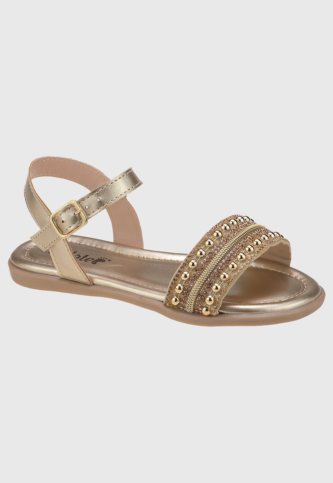 Vista 2 Infantil - Sandália Menina Rasteira Brilho Ouro tep Kidstep dourado Kidstep dourado