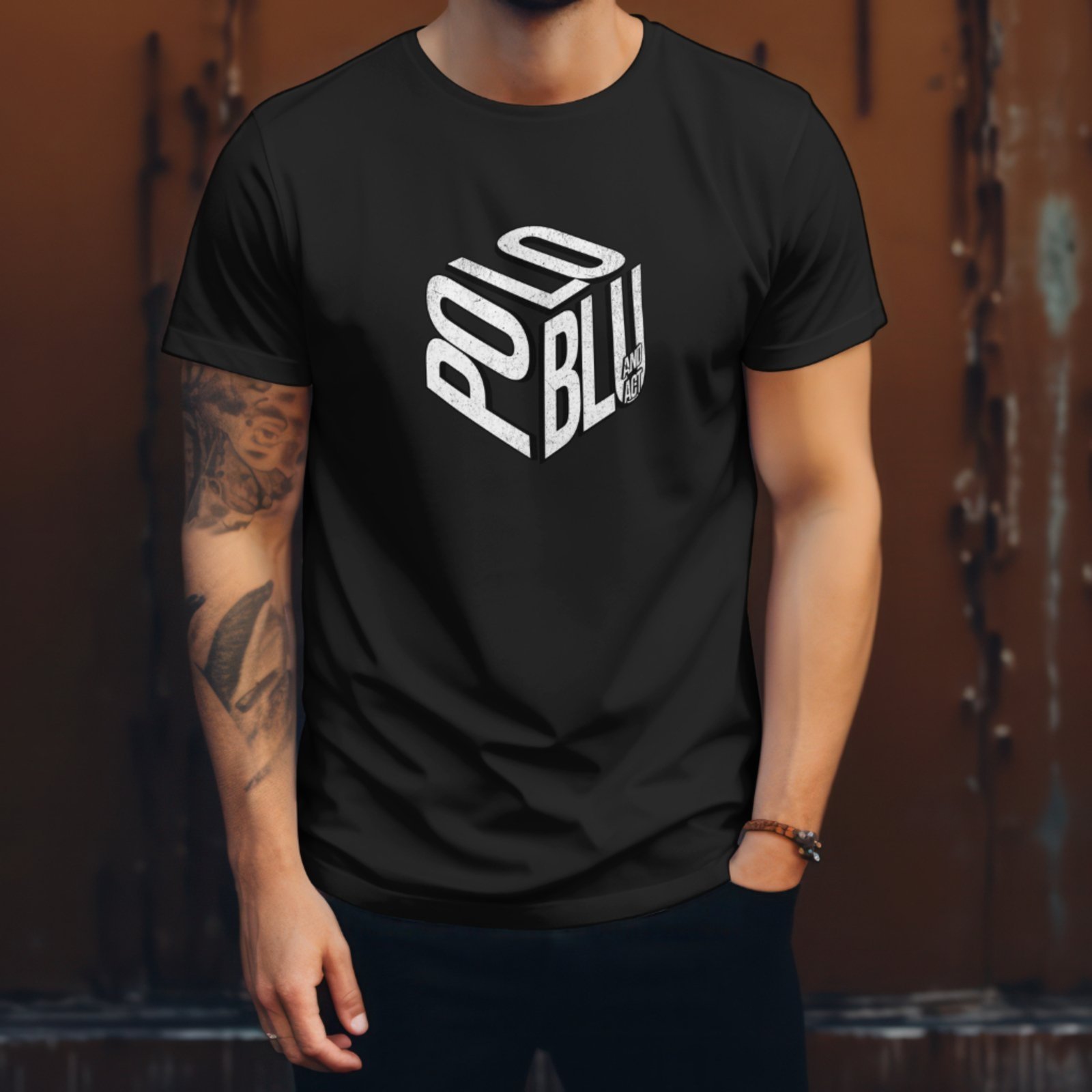 Vista 2 Camiseta Masculina Malha Algodão Moderna e Estampada Preta do ao G1 Polo Blu preto Polo Blu preto