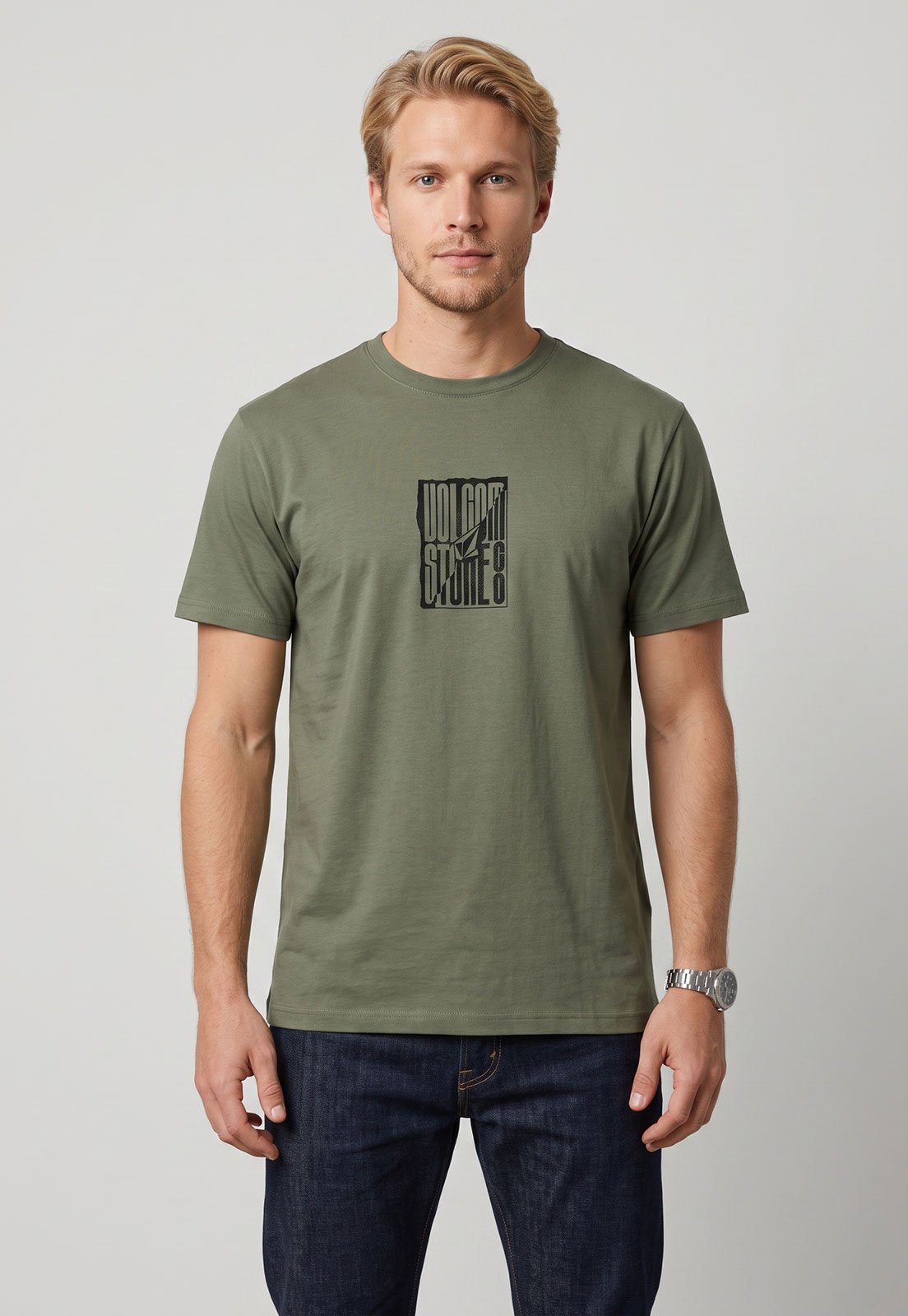 Camiseta Masculina Volcom Silk Exacto Verde Militar
