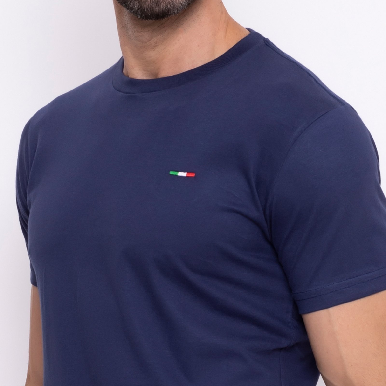 Vista 3 Camiseta Masculina Básica Industrie com Bordado no Estilo Tommy Algodão Premium Itália Marinho azul marinho Industrie azul marinho