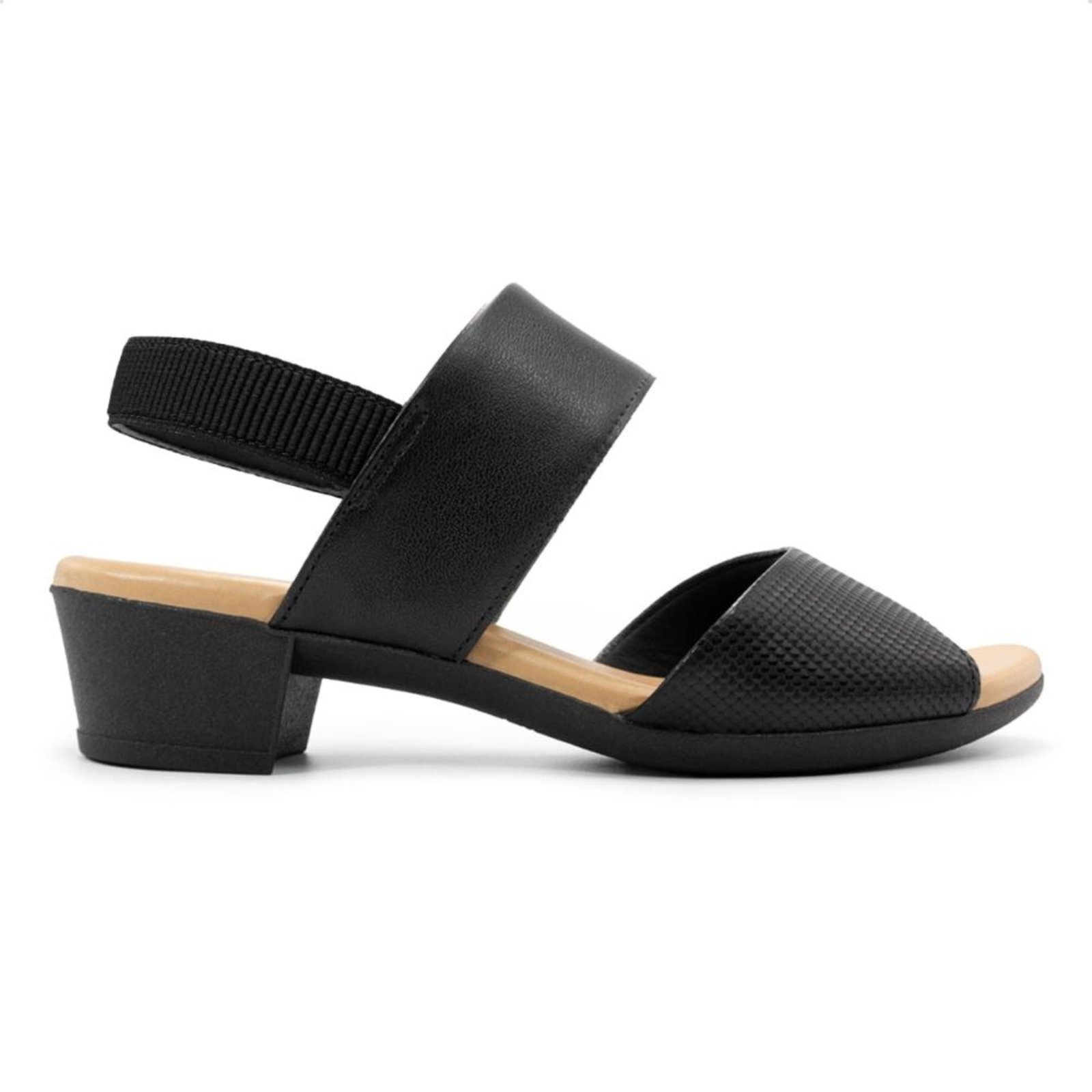 Sandália Usaflex Feminina Couro Salto Bloco Elástico Calcanhar Casual PA02002 Preto Sandália Usaflex Feminina Couro Salto Bloco Elástico Calcanhar Casual PA02002 Preto