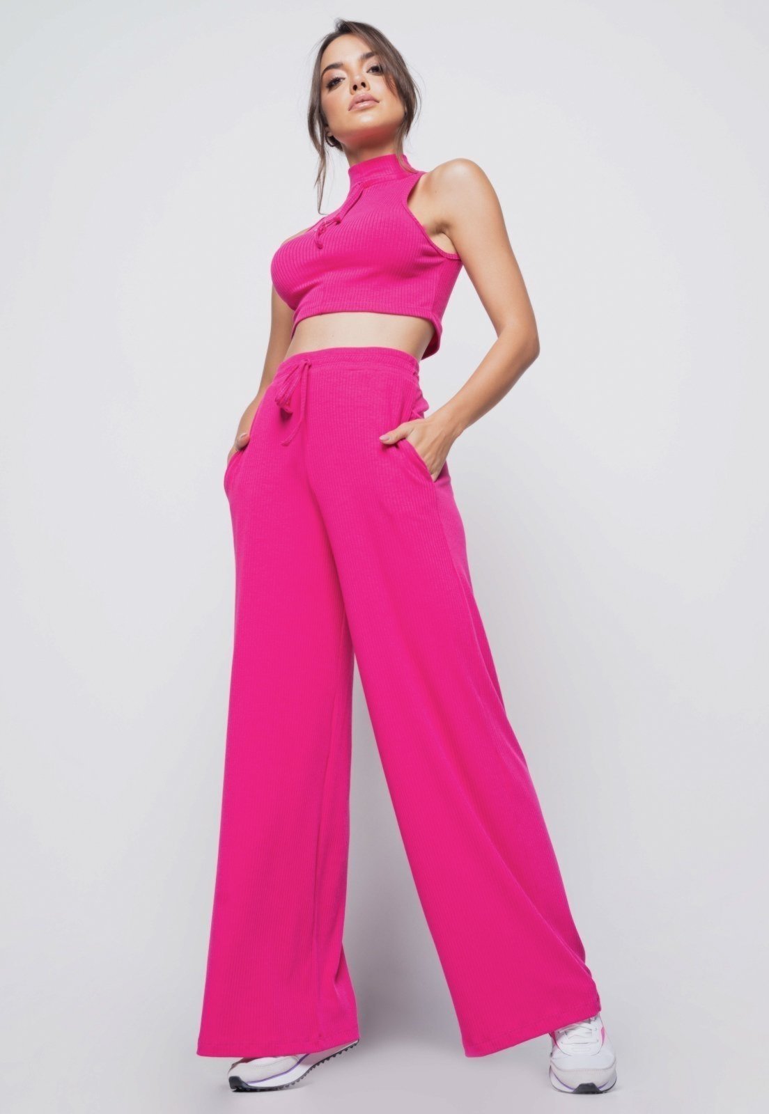 Vista 3 Cropped Salvatore Regata Sport Cadarço Gola Malha Canelada Pink Salvatore Fashion rosa pink Salvatore Fashion rosa pink