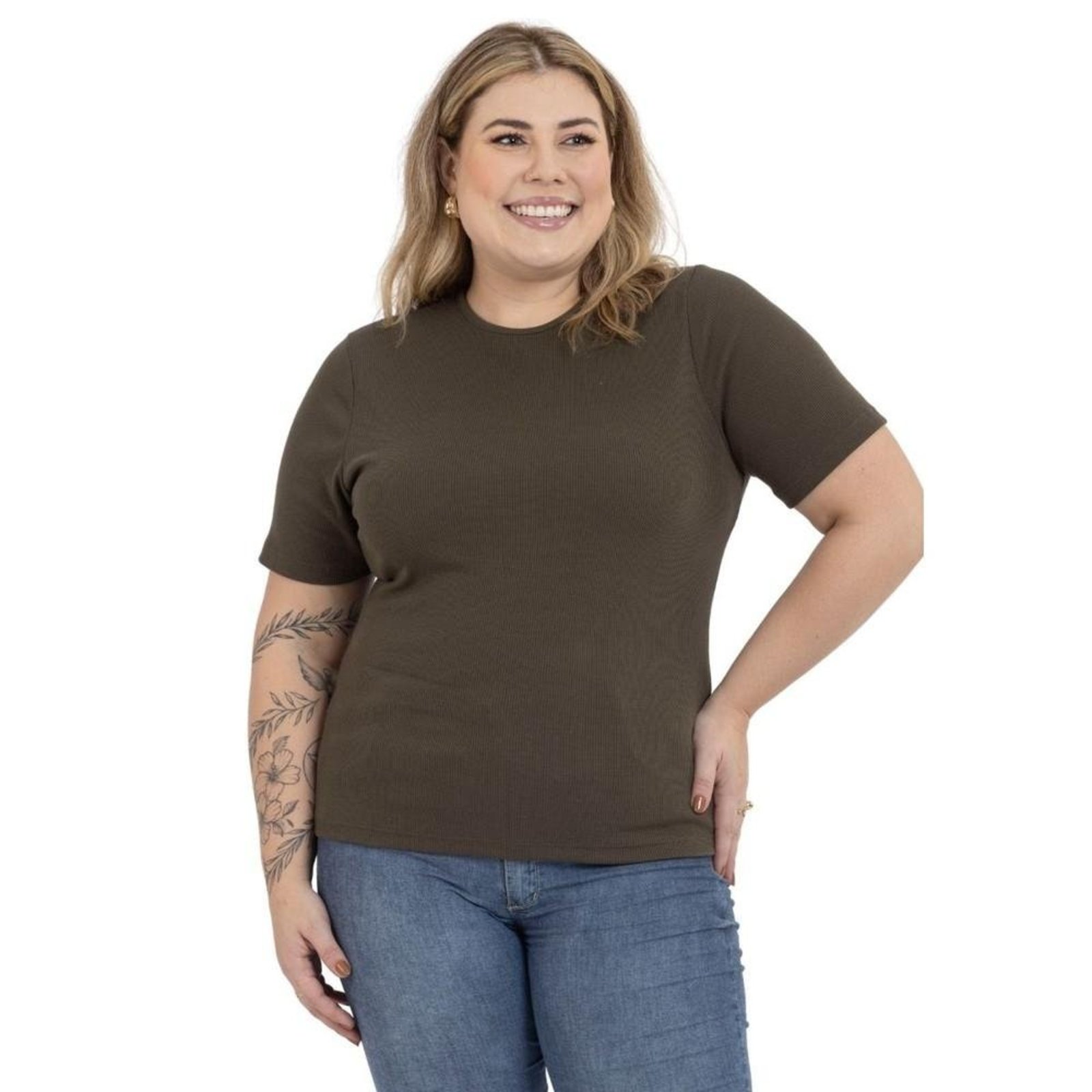 Blusa Plus Size Feminina Ribana Canelada Confortável Básica