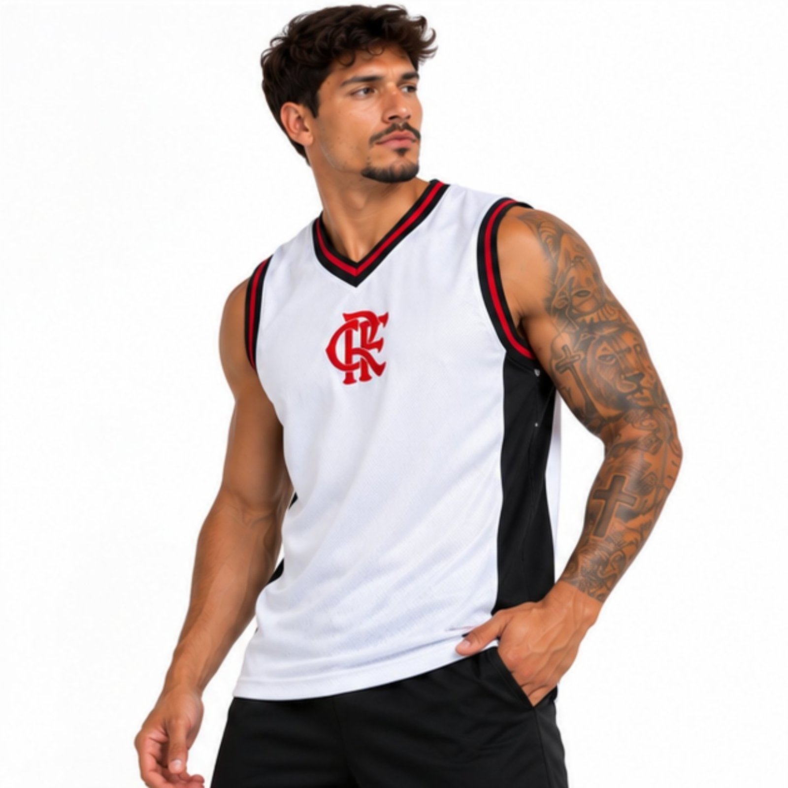 Regata Flamengo Masculina Oficial Licenciada Branca Sem Manga Torcedor Branco