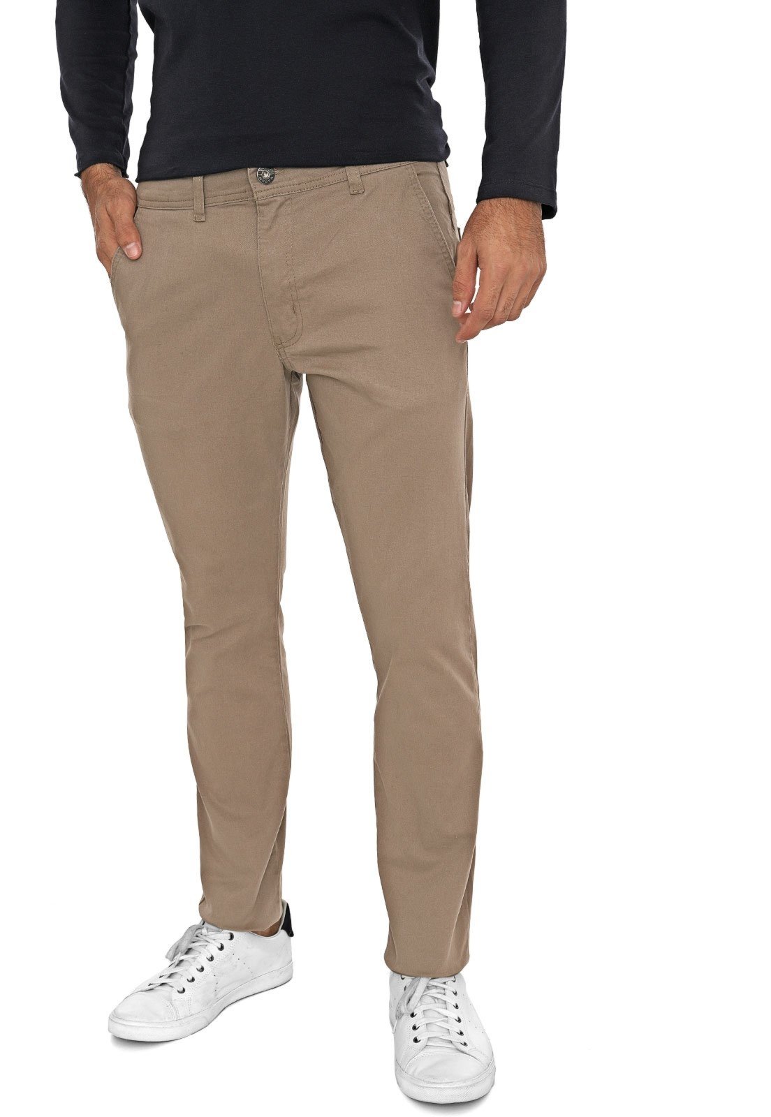 Calça Sarja Conforto Slim Fit Insert Bege Claro