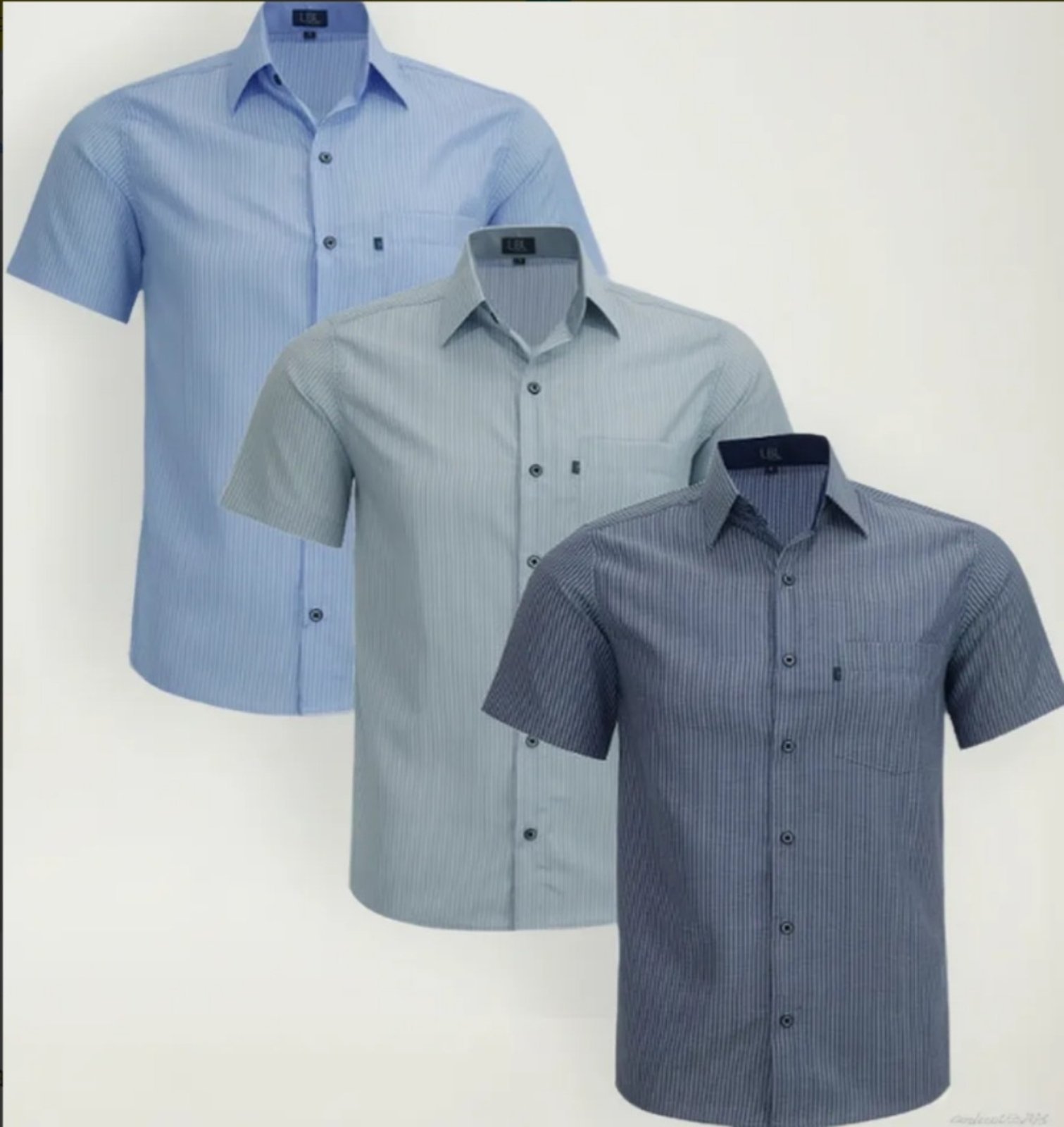 Kit 3 Camisas Listrada Comfort LBL Poliéster Com Bolso Macia Fácil de Passar Manga Curta