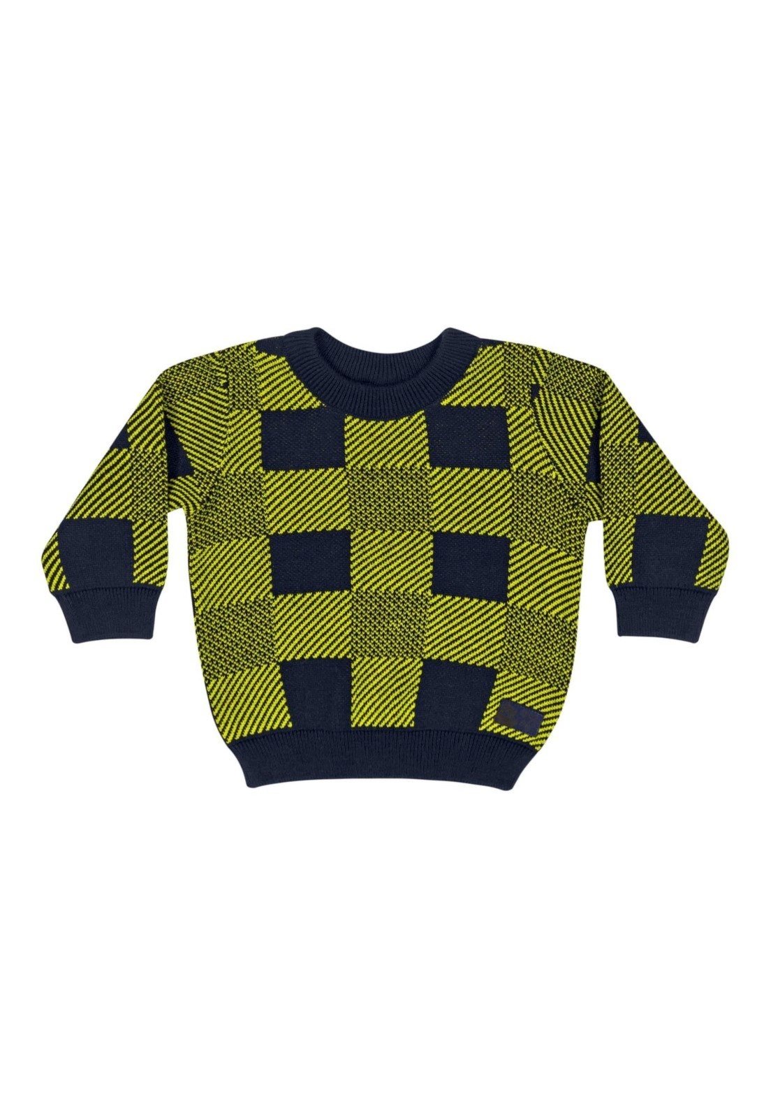 Infantil – Blusão em Tricô Xadrez para Menino Quimby Azul
