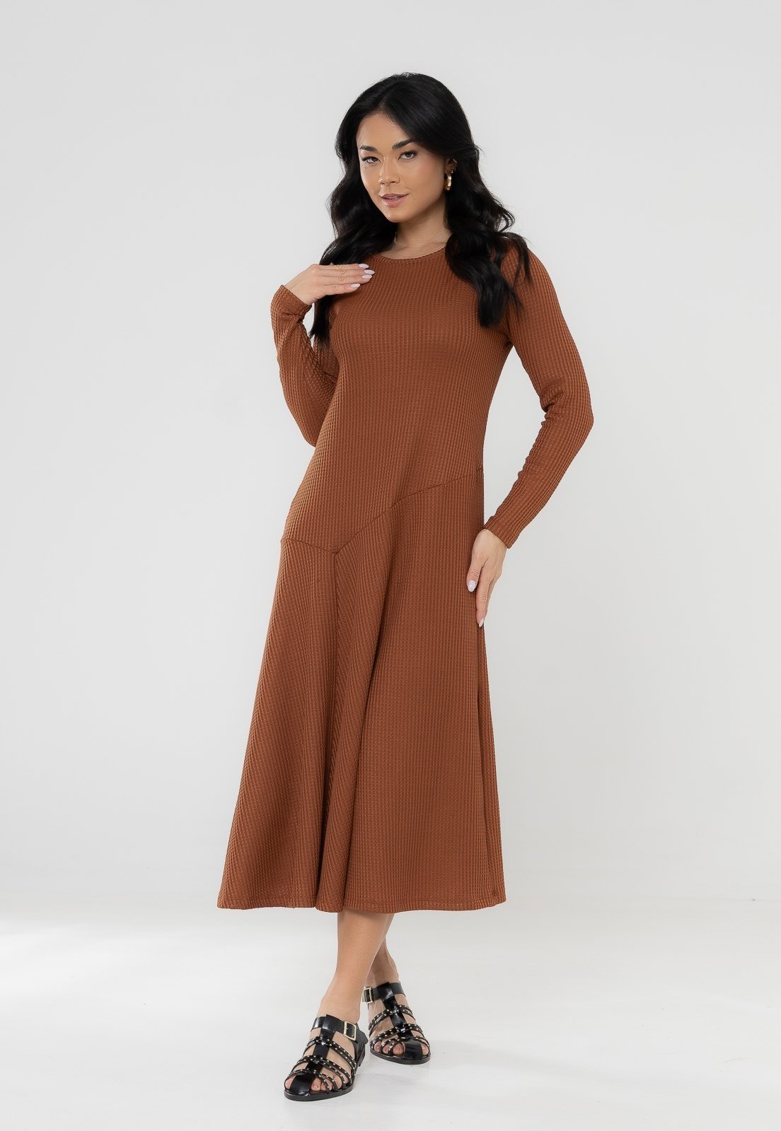 Vestido Aura Vanda Malha Lã Marrom