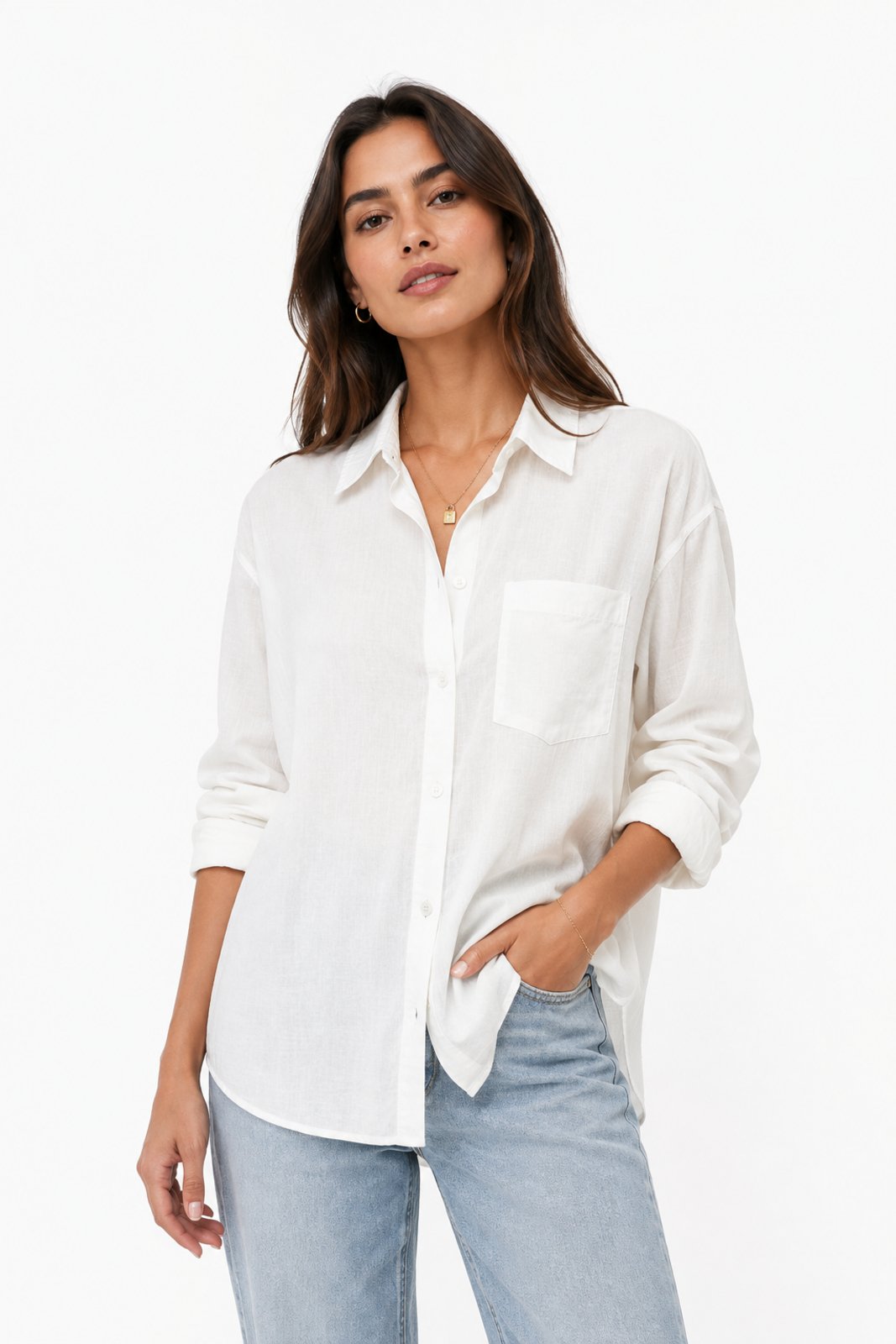 Camisa Feminina D Bell Outlet Fashion Linho Branco