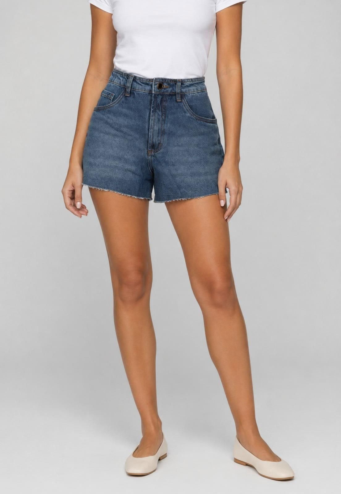 Short Jeans Feminino Lança Perfume Cintura Alta Algodão Azul