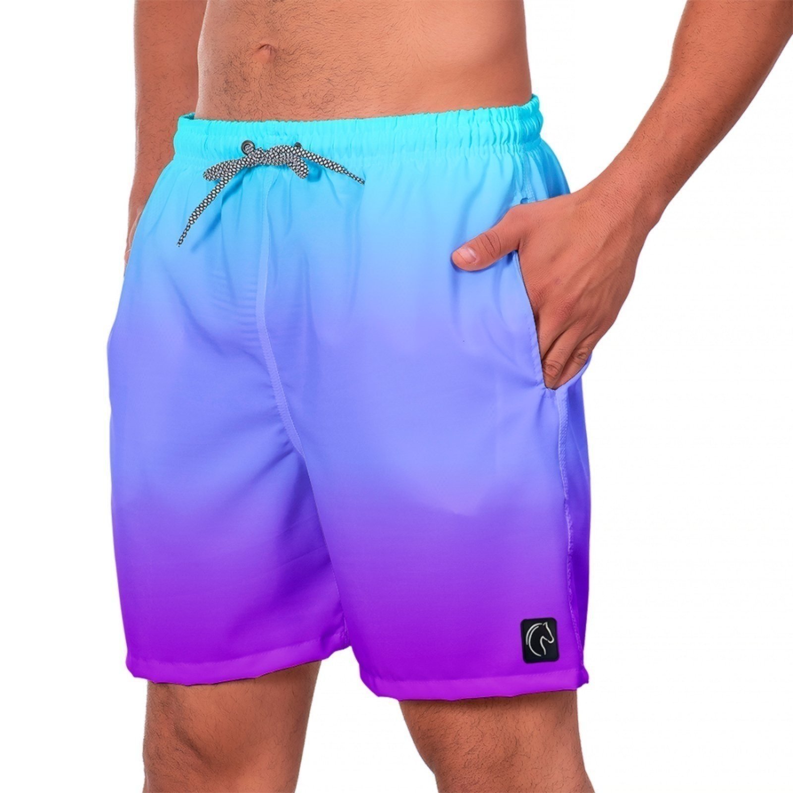 Short Masculino Tactel Secagem Rápida Com Bolsos Laterais Confortável Moda Praia Casual Treino Academia W2 Degradê Roxo