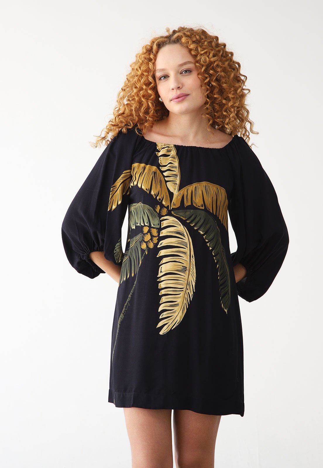 Vestido FARM Curto Itacaré Coqueiro Preto