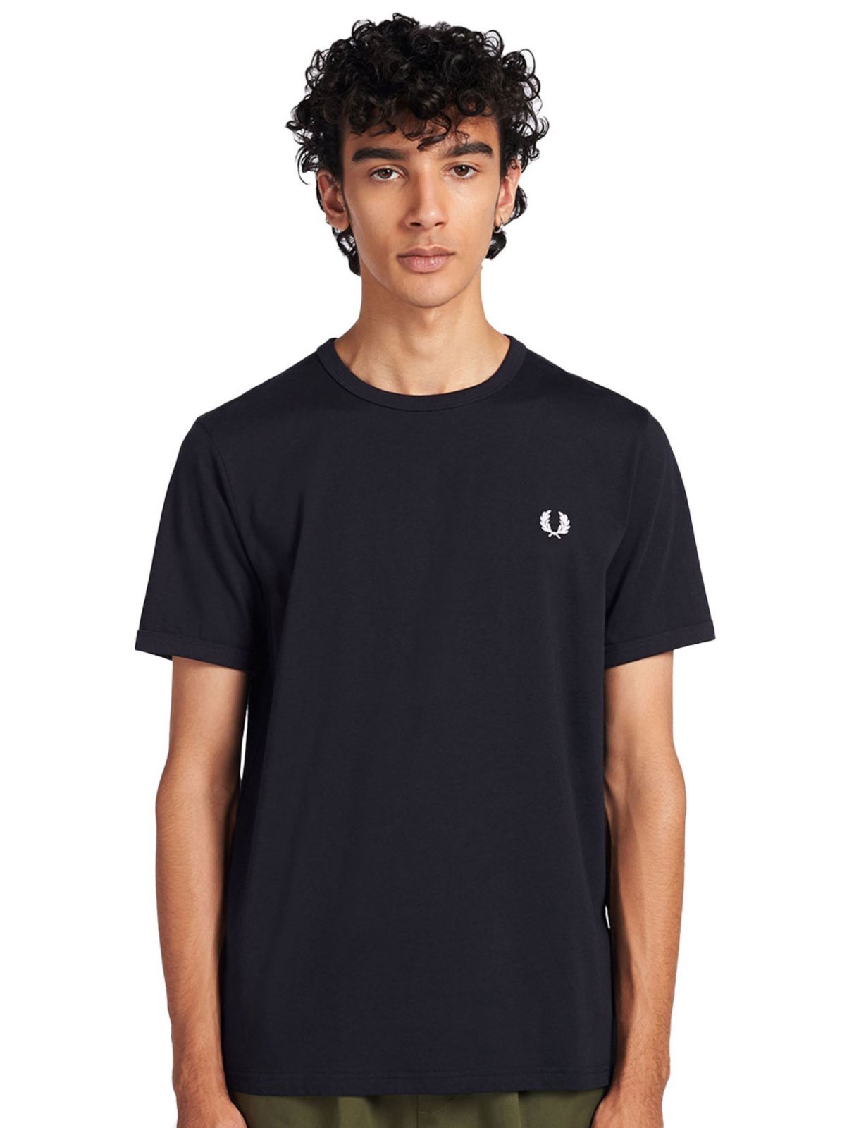 Camiseta Fred Perry Masculina Regular Ringer Logo Azul Marinho