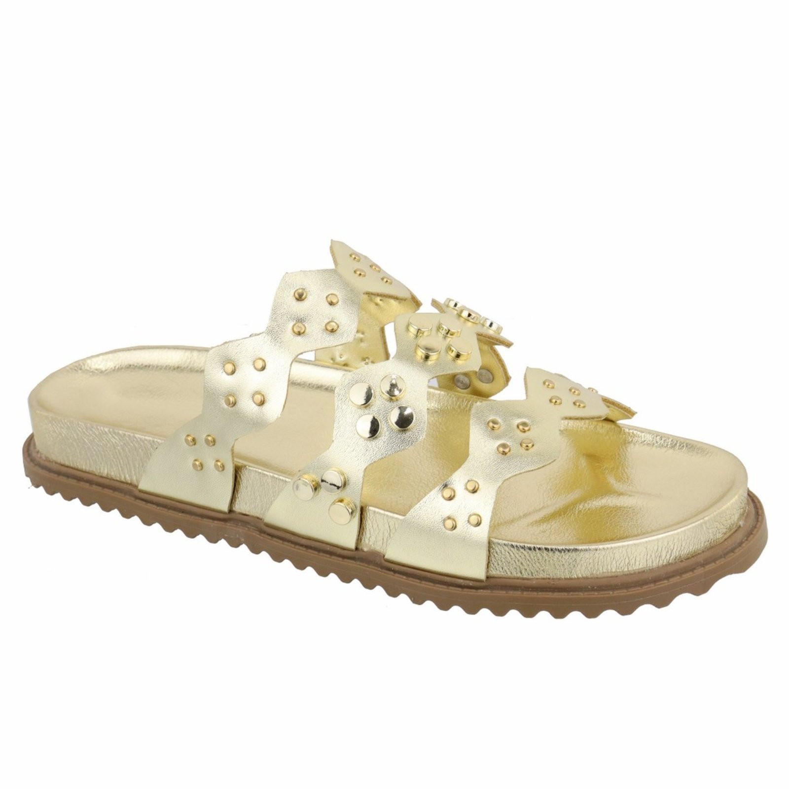 Sandalia Papete Rasteira Flat Feminina Ouro Light Bolinhas Tellini Store