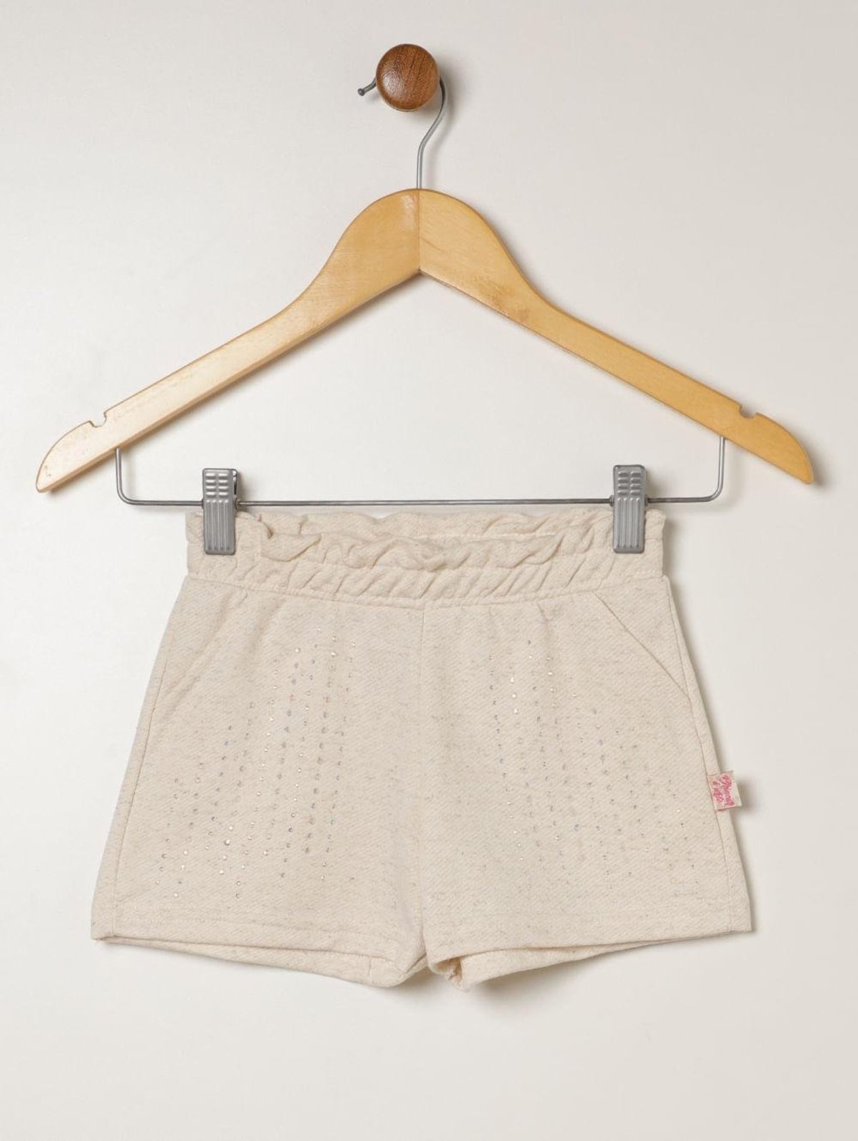 Infantil - Short Moletinho Brilhoso Para Menina - NATURAL