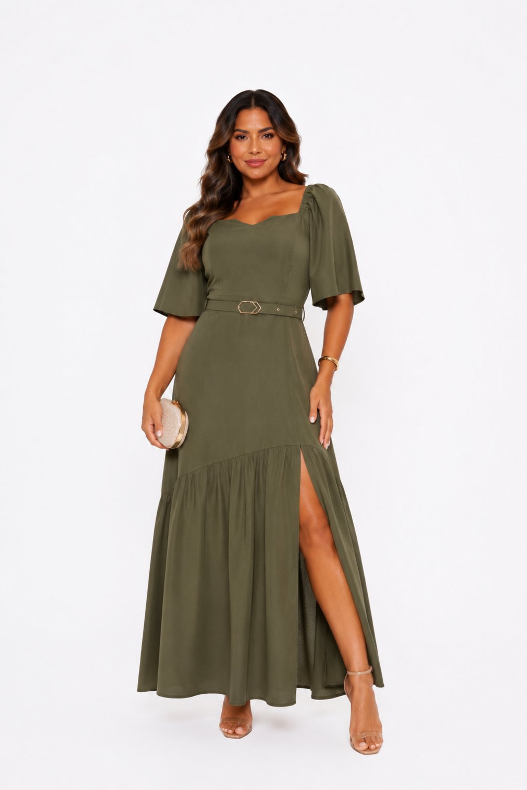 Vestido Longo Feminino D Bell Outlet Fashion Verde Militar