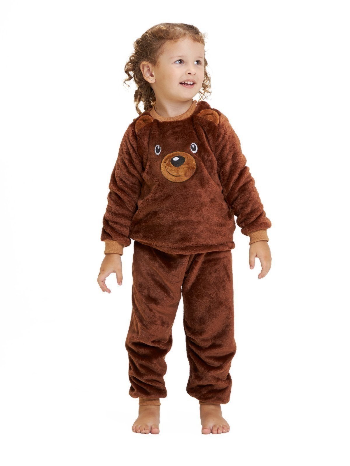 Pijama em Fleece Magicamente Urso com Orelinhas Marrom
