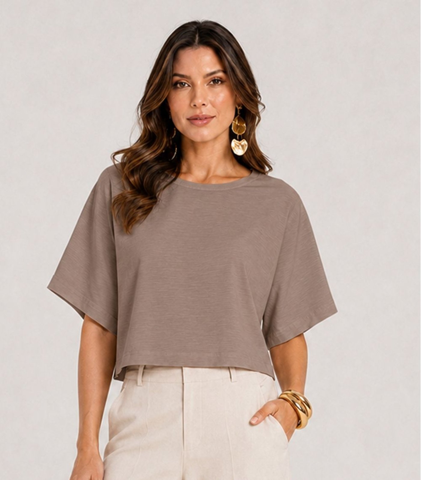 Blusa Feminina Em Malhão Flamé Infinita Cor Marrom