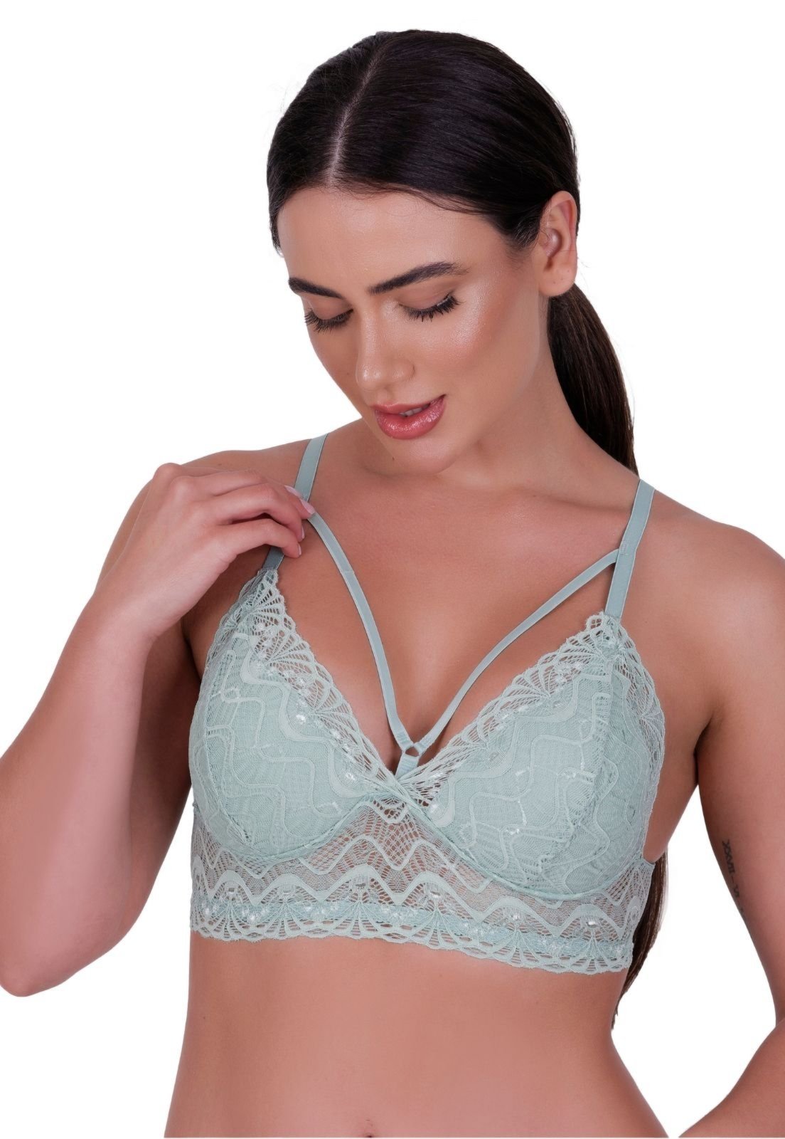 Sutiã com Bojo de Renda Strappy Terra e Mar Verde