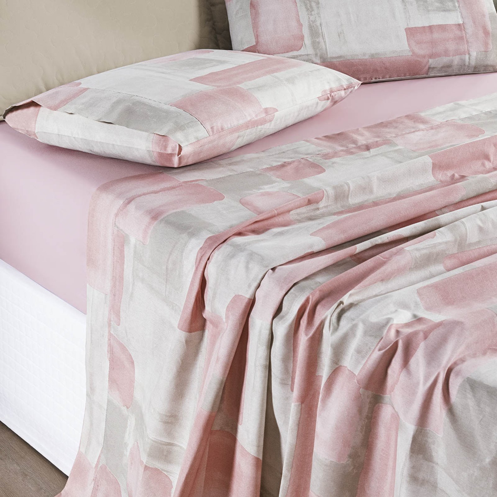 Jogo Cama Lençol Casa Scarpa Maris King Percalle 200 Fios Estampado 4 Peças Quadri Rosê