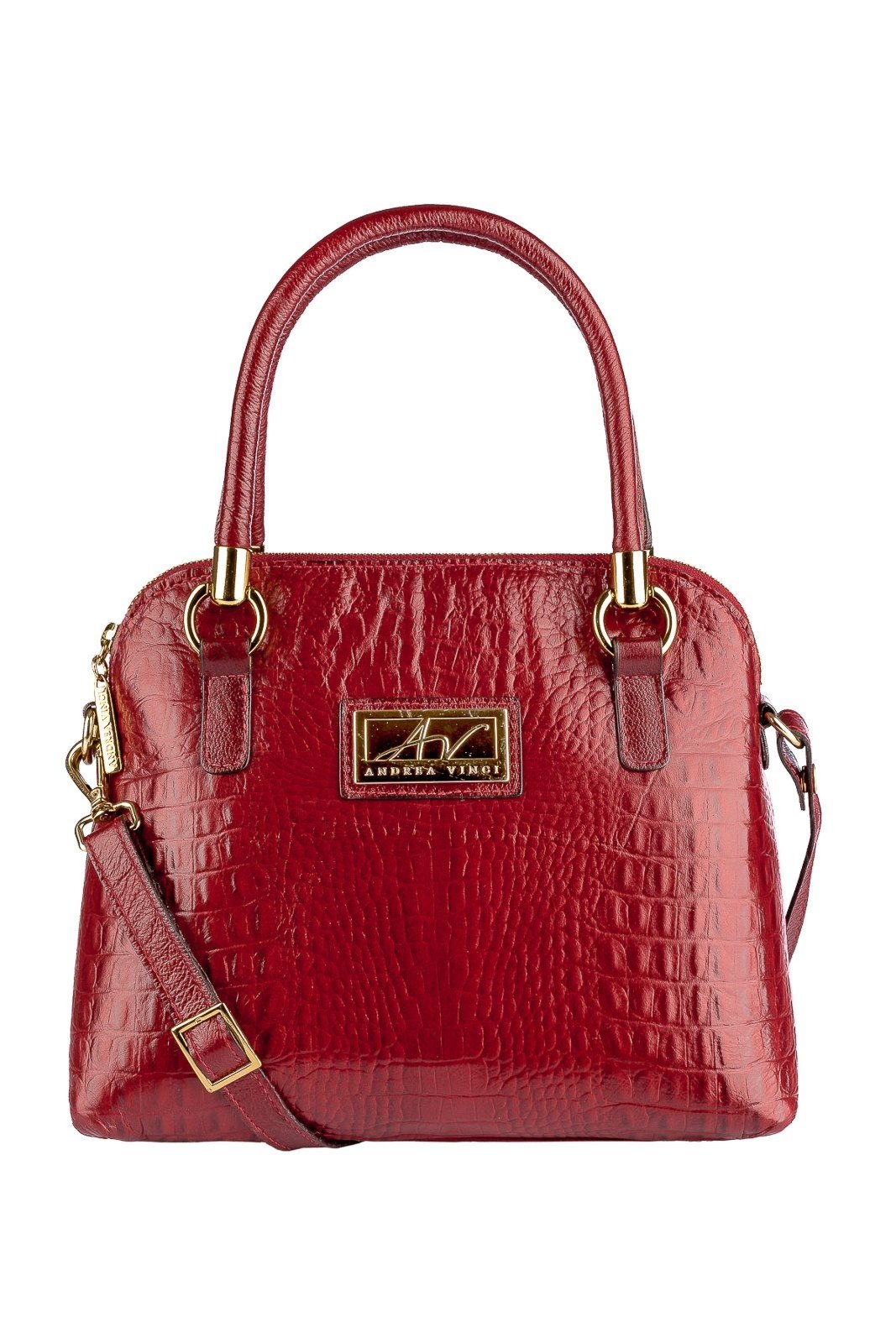 Bolsa baú de couro croco Donna - Vermelho