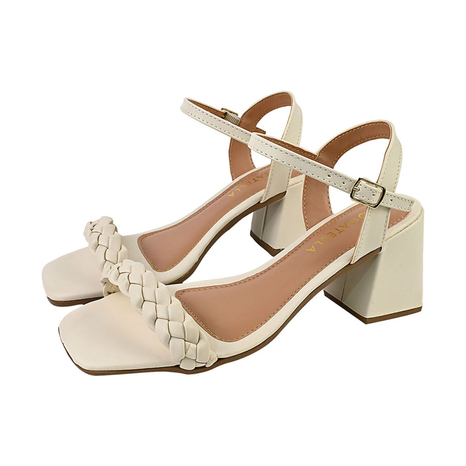 Sandália Feminina CM Calçados Bico Quadrado Salto Alto Casual Trança Confort Santorine Off White