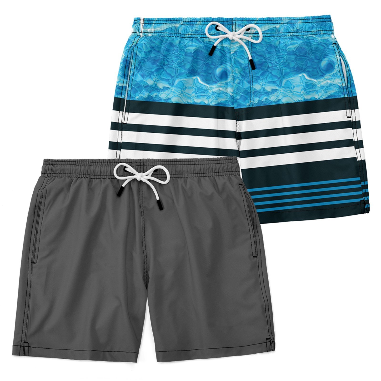 Kit 2 Shorts Masculino Tactel Casual Praia ou Academia Leve Confortável Cinza e Piscina Azul