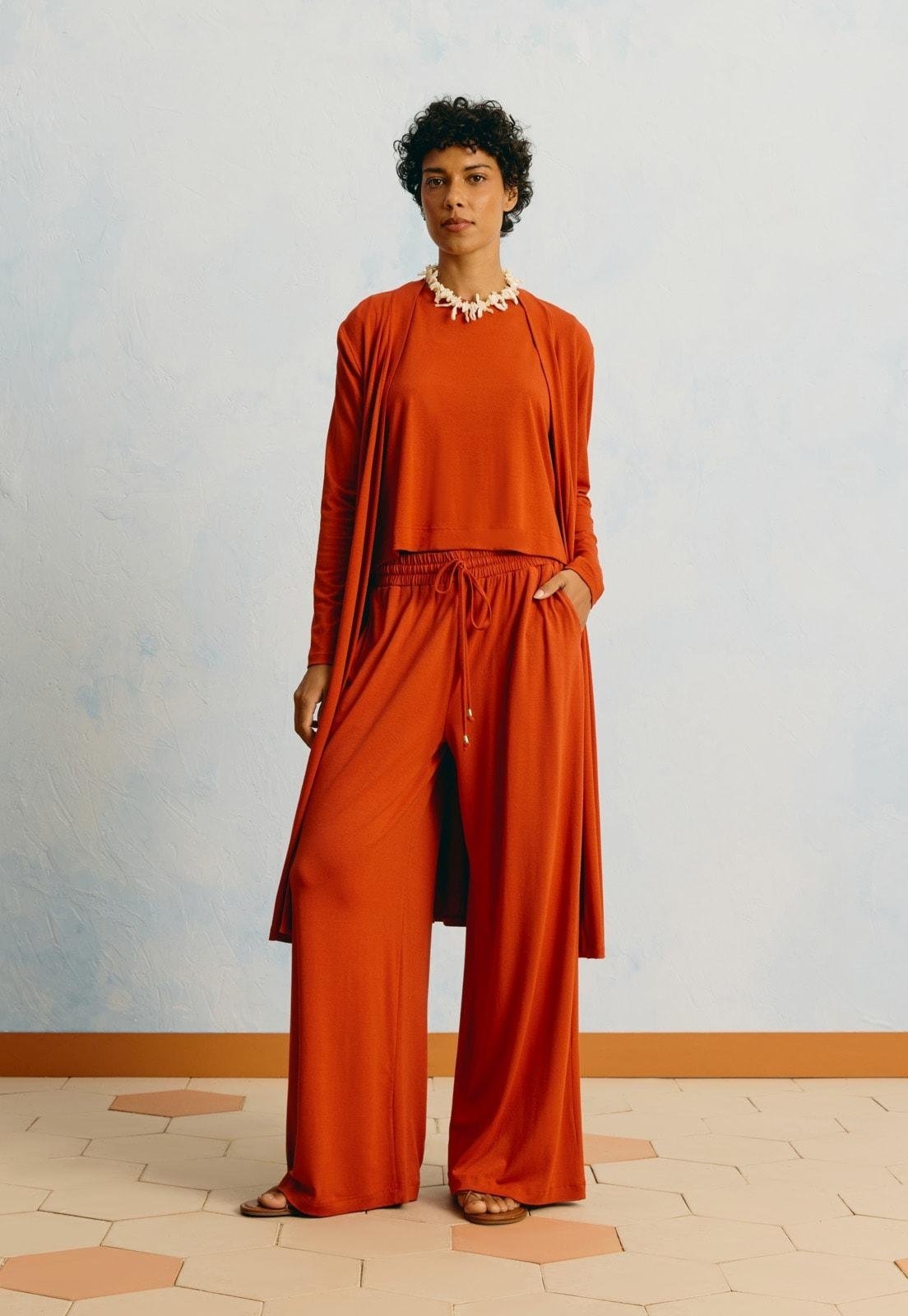 Calça Pantalona Malha Lisa Laranja