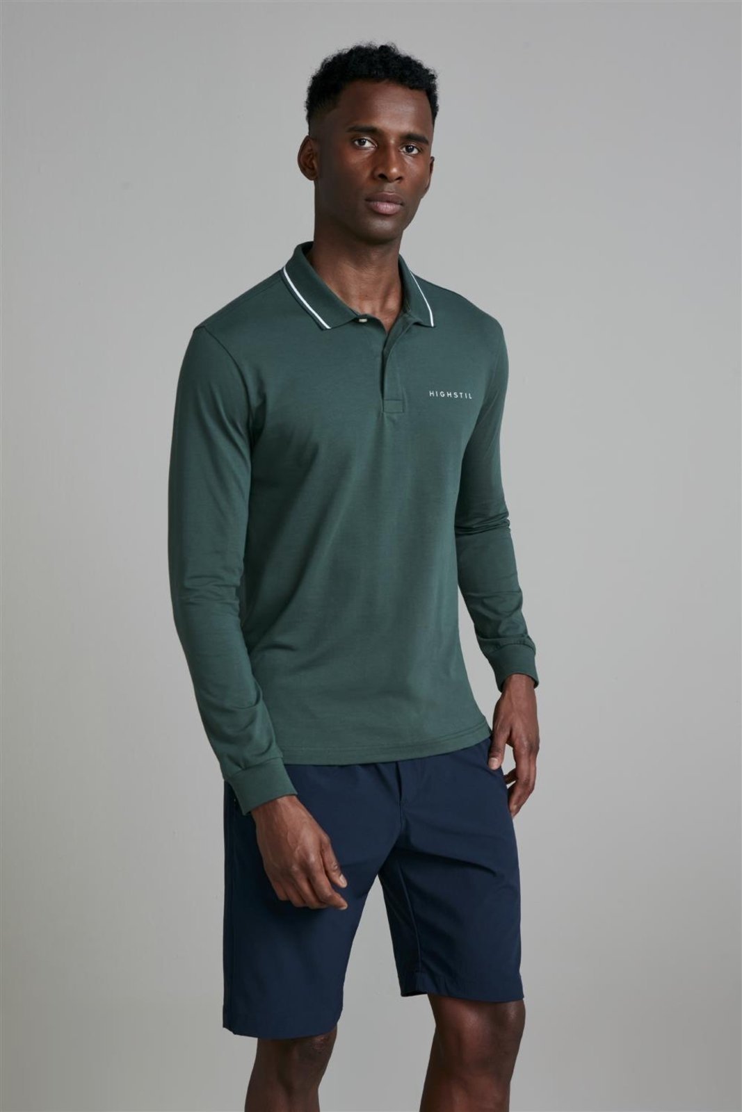 HIGHSTIL Camisa Polo Manga Longa Malha Slim Fit – Verde Hera
