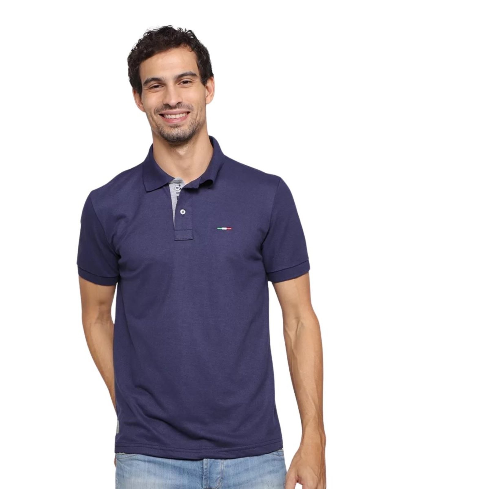Vista 3 Kit 2 Polos Masculina Básicas Industrie Piquet no Estilo Tommy Bordado Itália Marinho Cinza multicolorido Industrie multicolorido