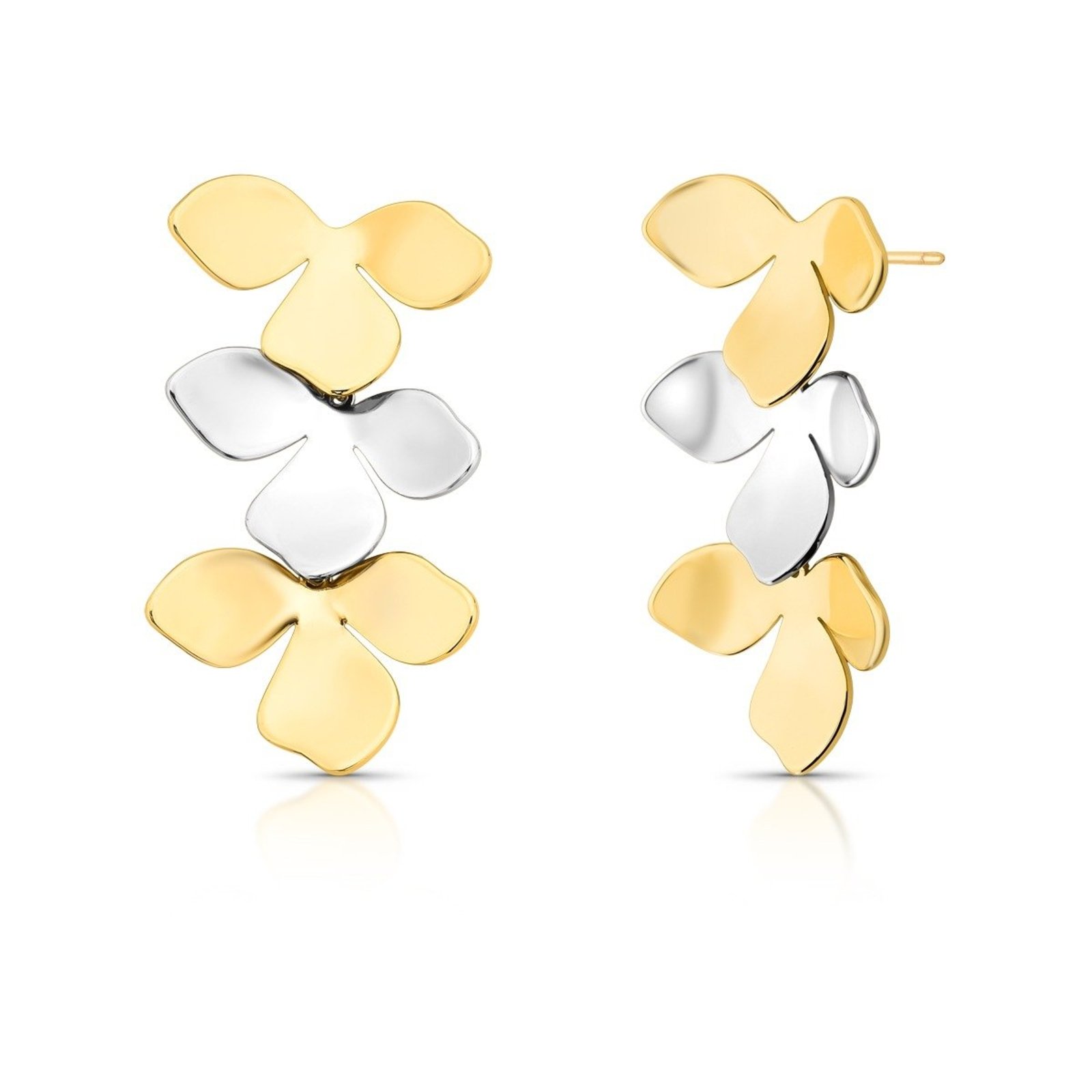 Infantil - Brinco Pendente Pétalas Dois Banhos Ouro 18k e Ródio Branco Semijoia Ania Store