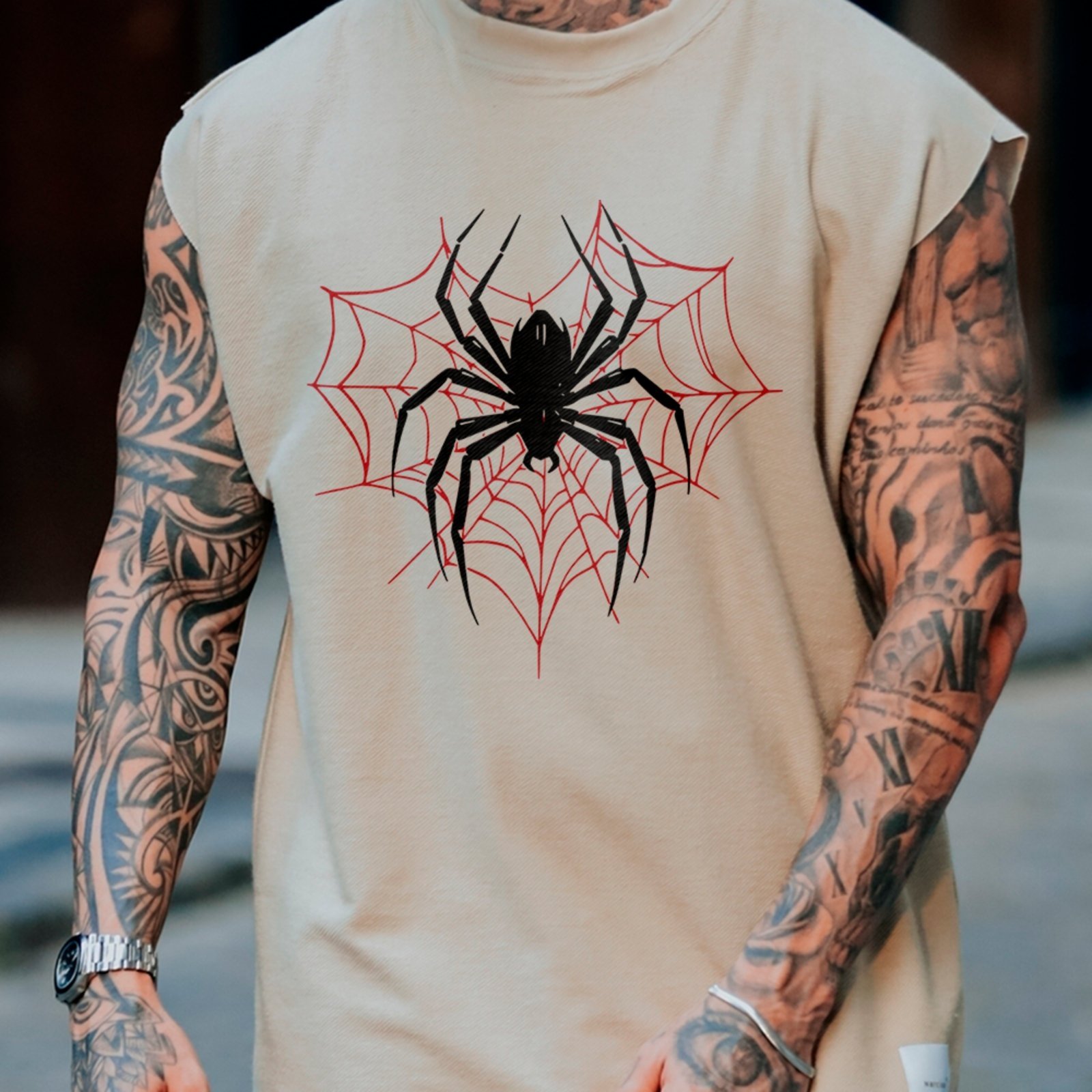 Camiseta Regata Machão Aranha Teia Spider Dark Streetwear Hype Off White