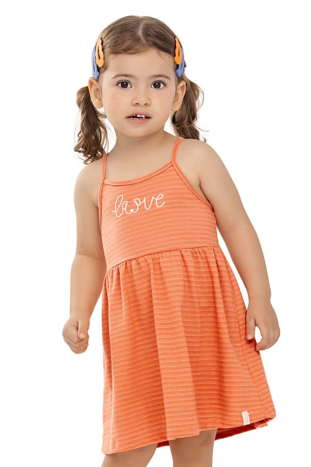 Infantil - Vestido Menina Moletinho Listrado Elian Laranja