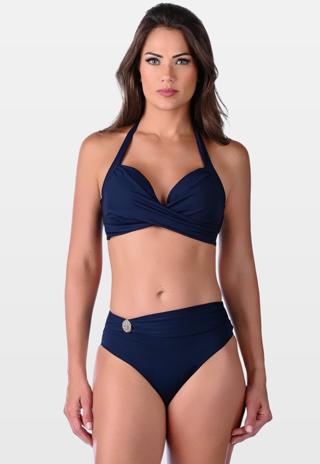 Biquíni Summer Soul Meia Taça Reforçado De Amarrar Cintura Baixa Com Faixa Frontal Azul Escuro