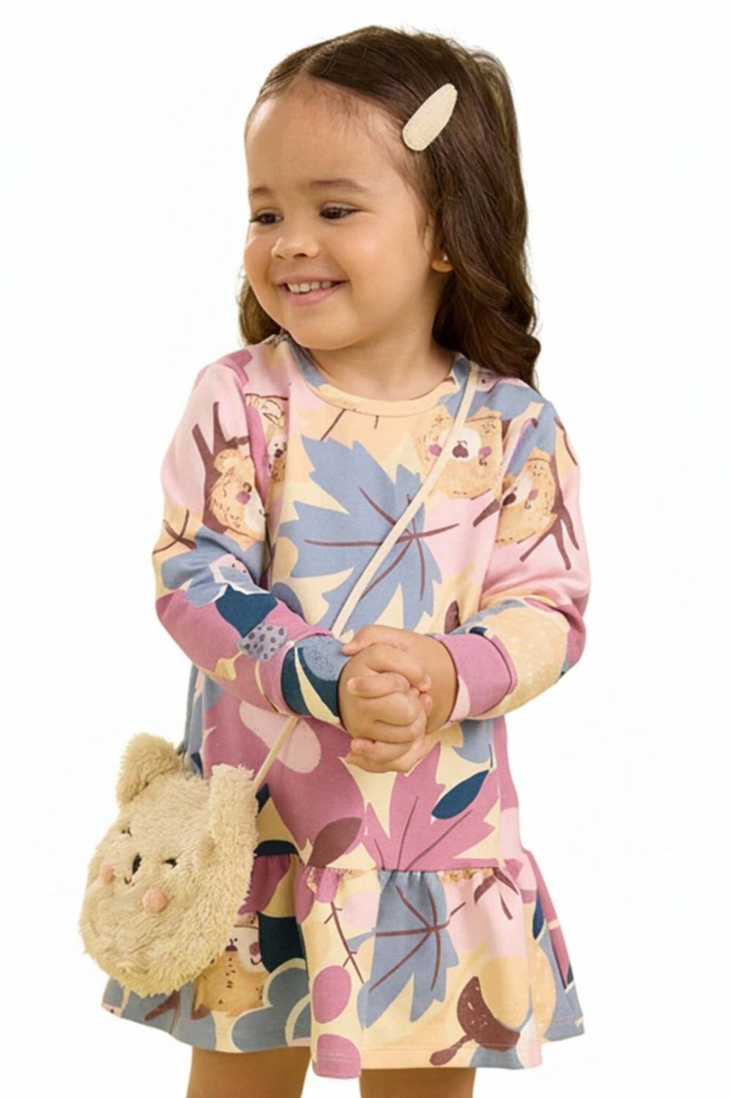 Infantil - Vestido Menina Floral Com Bolsa Elian Bege