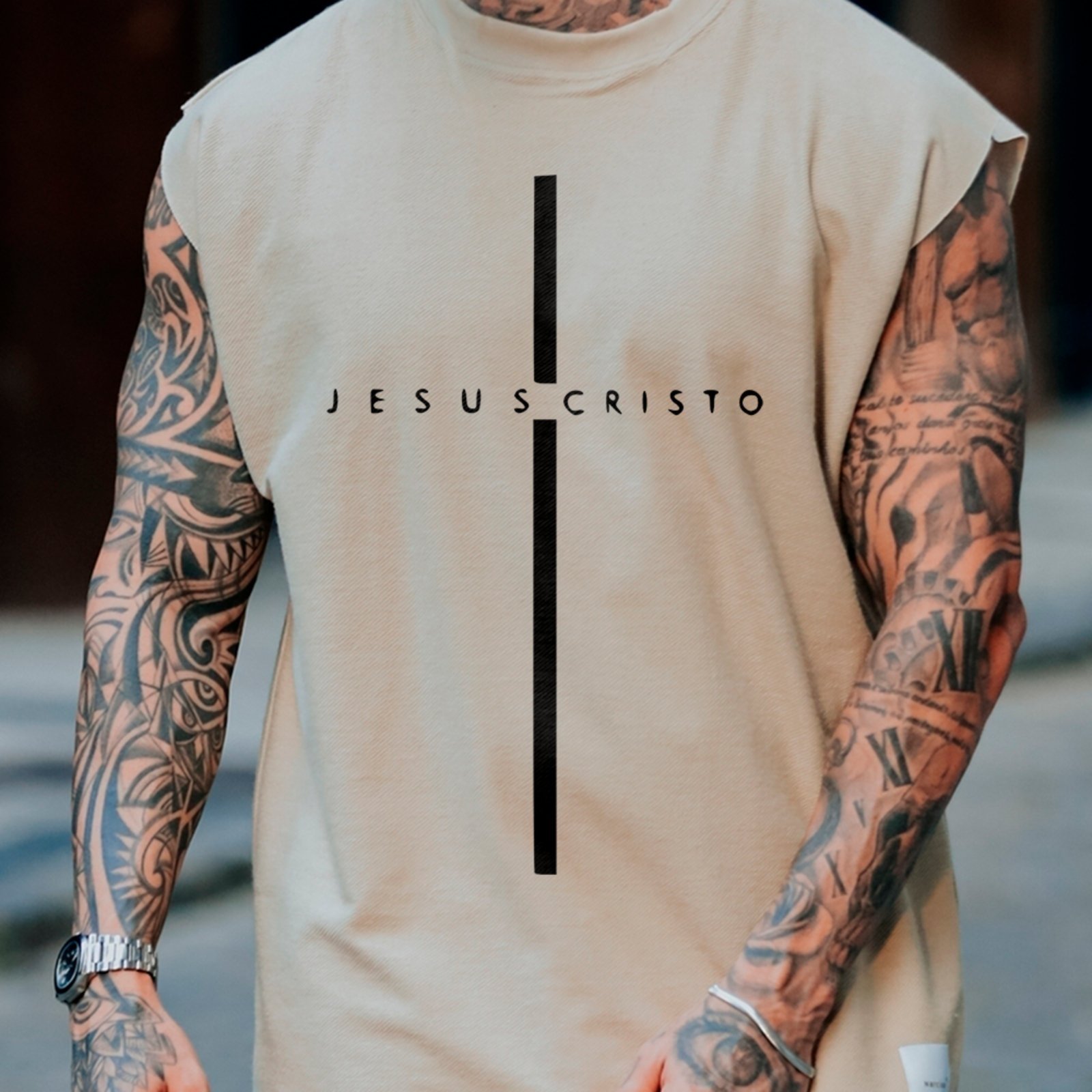 Camiseta Regata Machão Jesus Cristo Fé Gospel Moda Cristã Urbana Off White