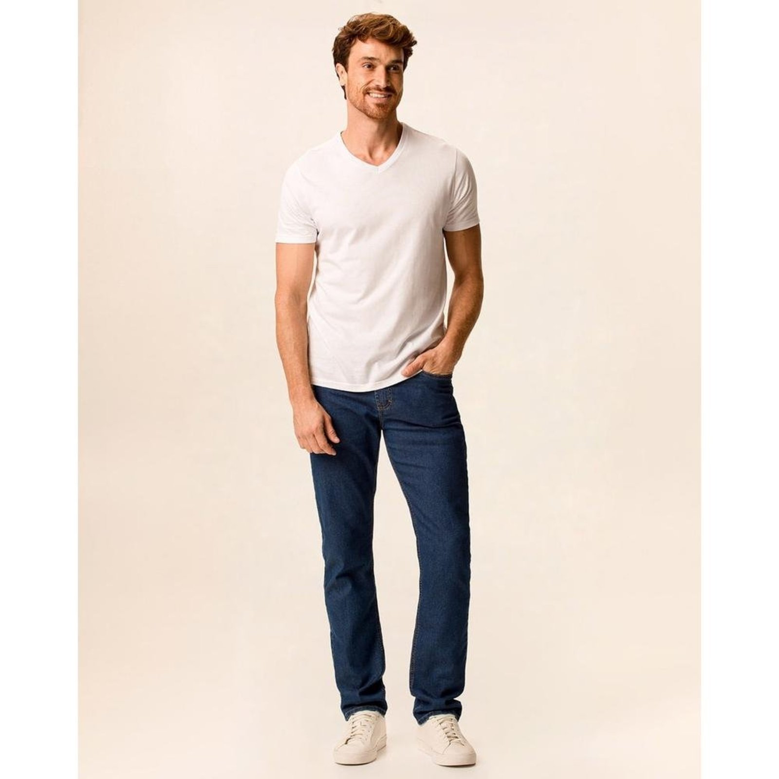 Calça Slim Masculina Cintura Média Bolso Funcional Em Jeans Stretch