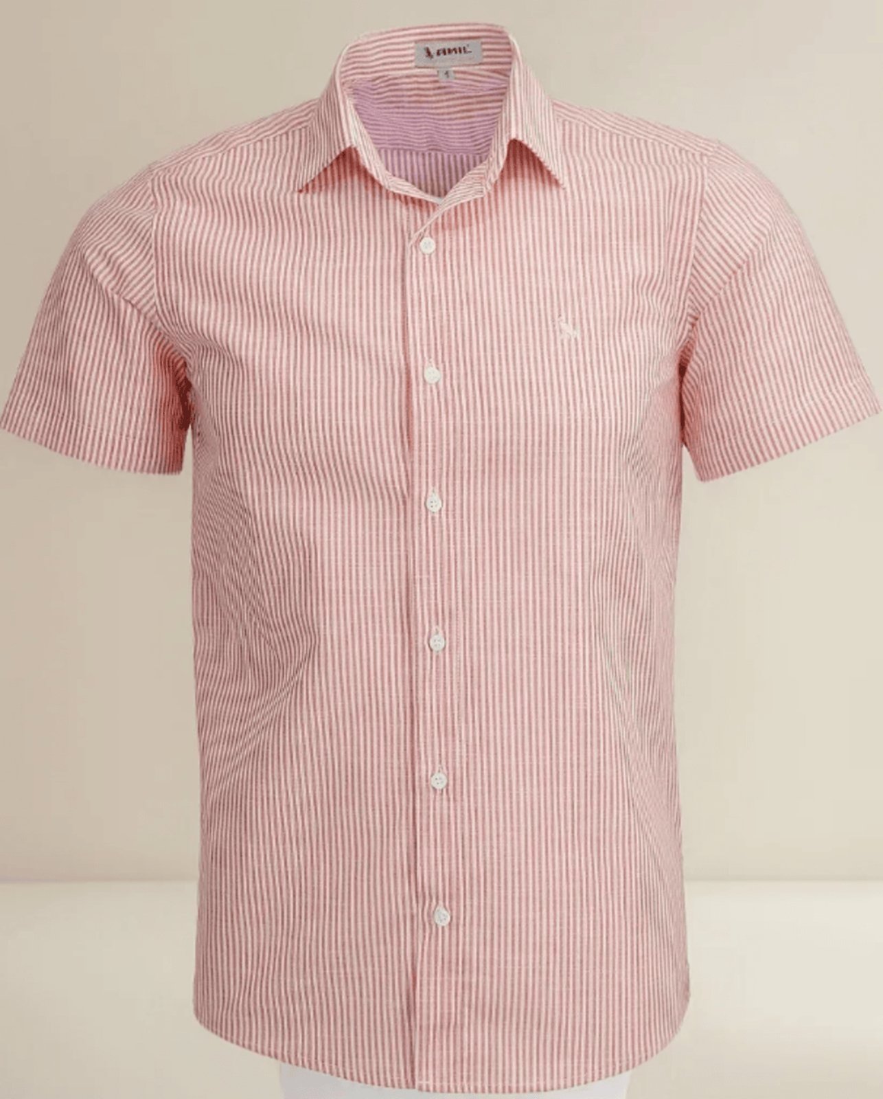 Camisa Social Amil Comfort Listrada Wind Algodão Manga Curta Luxo Coral
