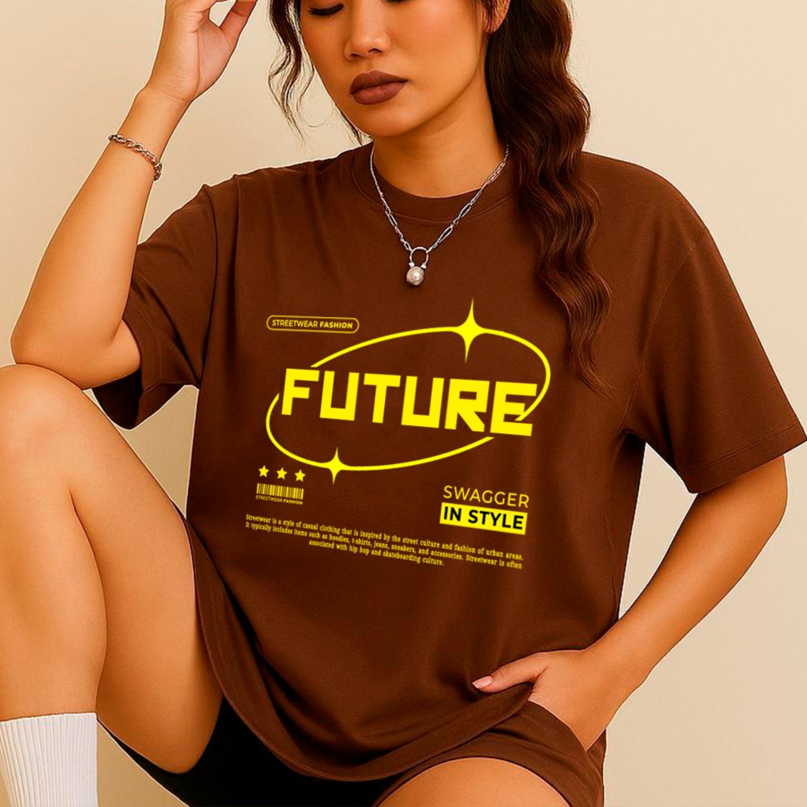 Camiseta Ousy Unissex Fashion Future Swagger Básica Marrom