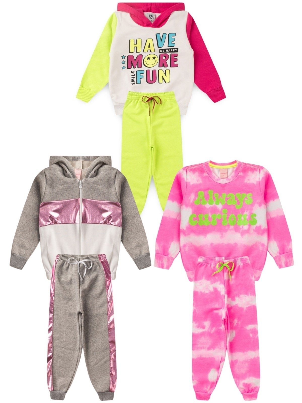 Infantil – Kit Sortido Platinum 6 Peças de Roupas Infantis Feminino Inverno – 3 Casacos + 3 Calças Multicolorido