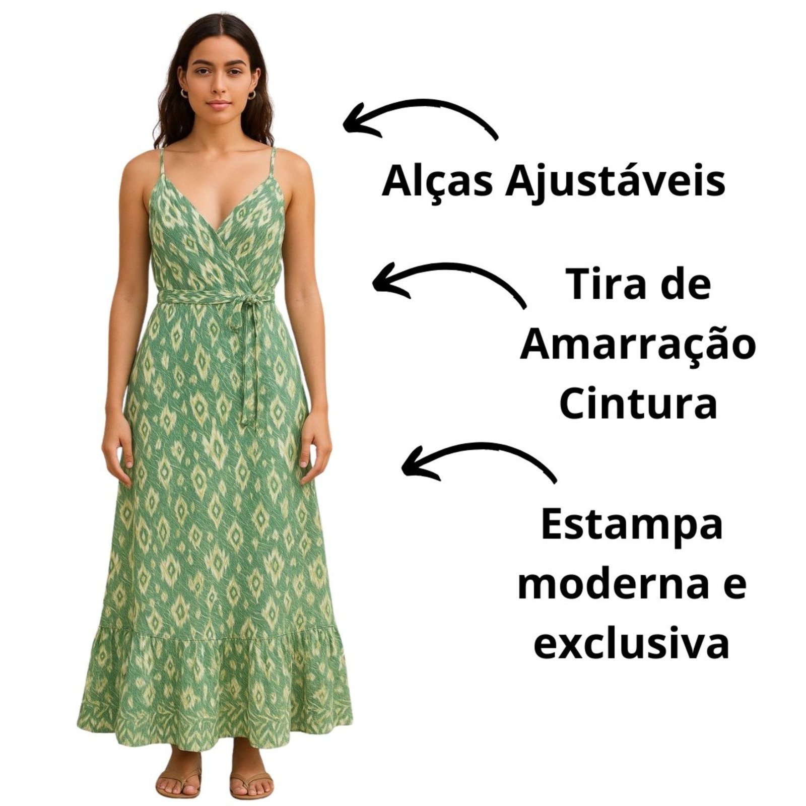 Vista 3 Vestido Indiano Estampado Leve e Fresco FMF verde
