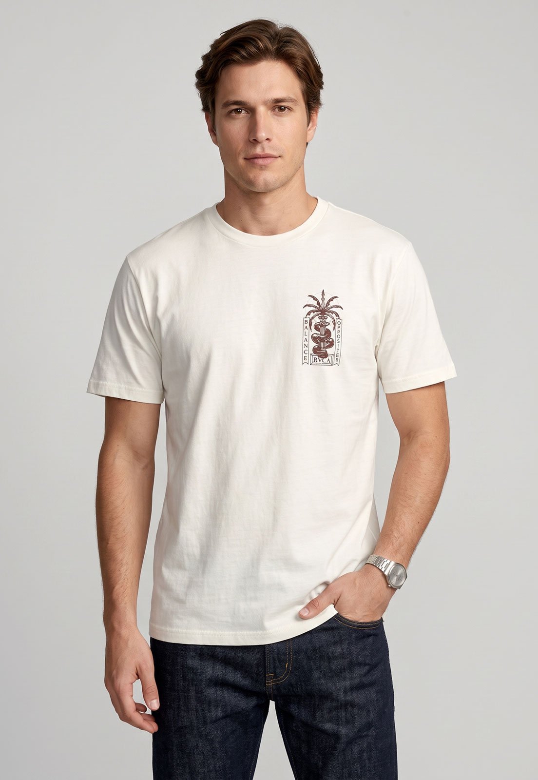Camiseta Masculina RVCA Serpent Gola Redonda Off-White