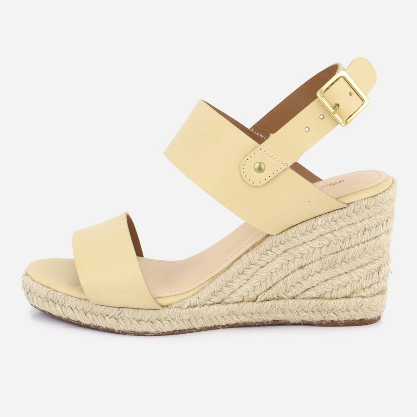 Sandália Feminina Anabela Plataforma Espadrille Casual Confortável Com Fivela Ajustável Maria Paula Amarelo