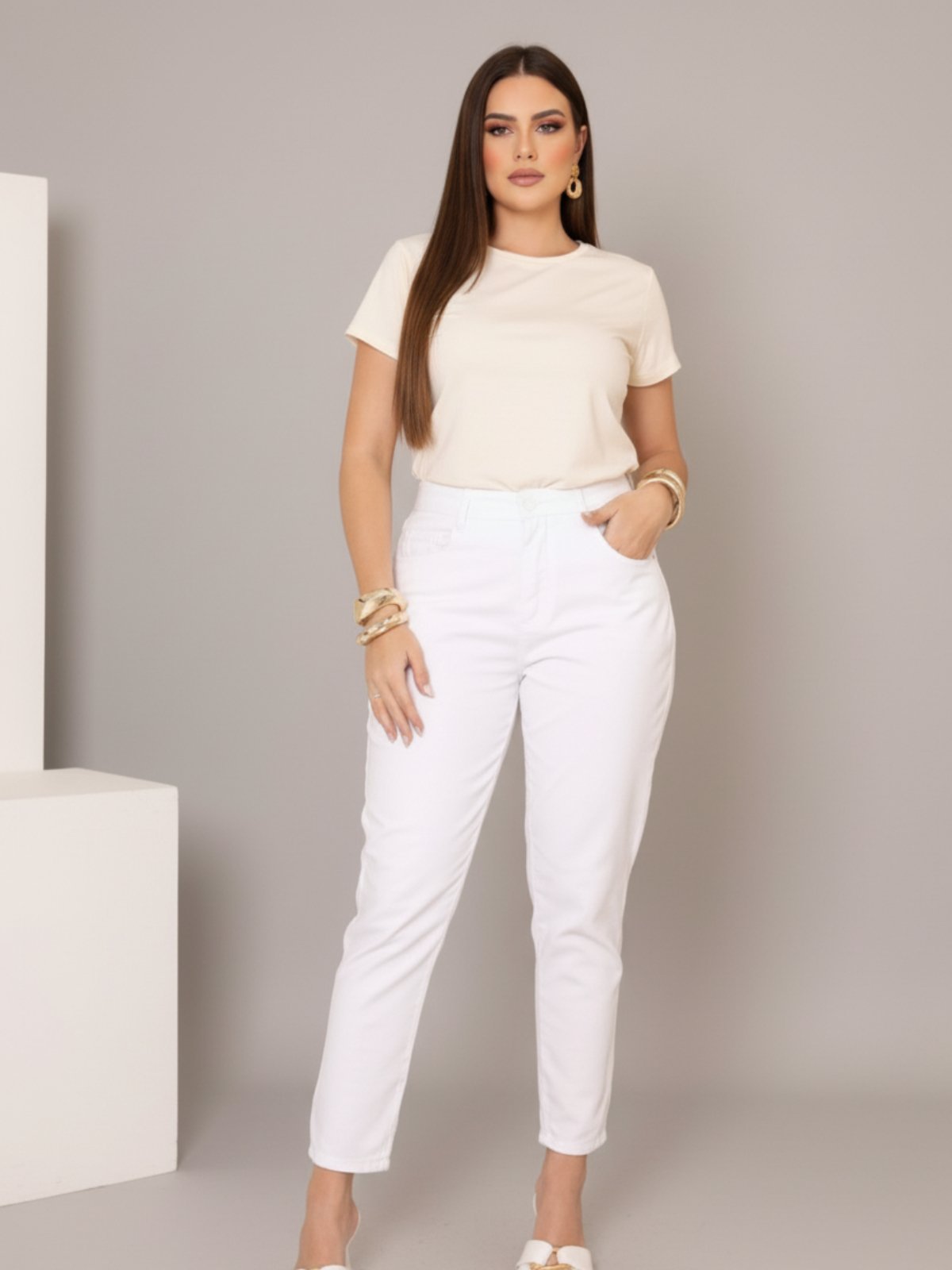 Calça Mom Jeans Kiridas Jeans Feminina Confortavel Elegânte e Estilosa Para Todos os Momentos Branco