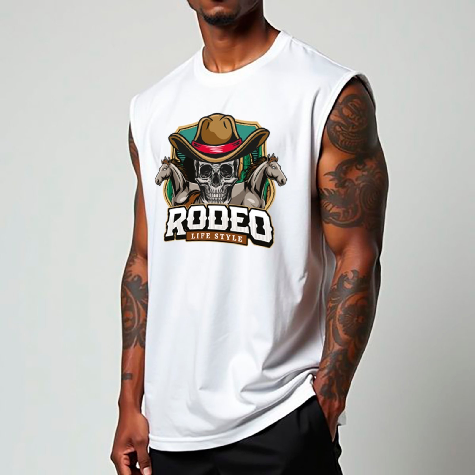 Camiseta Regata Machão Country Rodeo Life Style Inspiração Western Masculina Branco