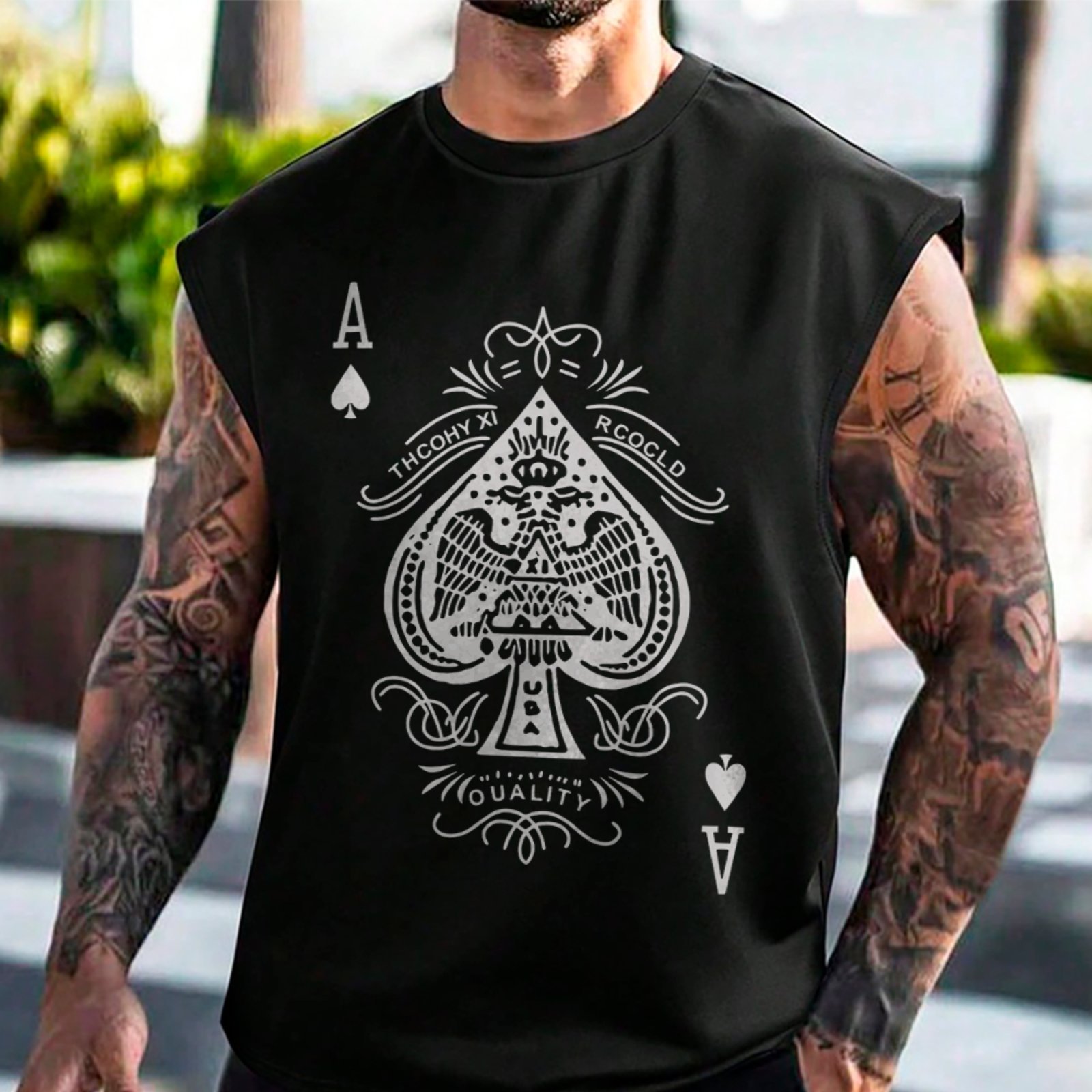 Camiseta Regata Machão Ás Espadas Poker Baralho Estilo Cassino Preto