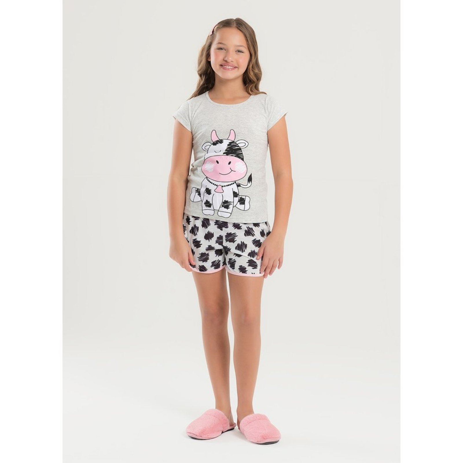 Pijama Verão Menina Mescla Blusa e Shorts Vaquinha