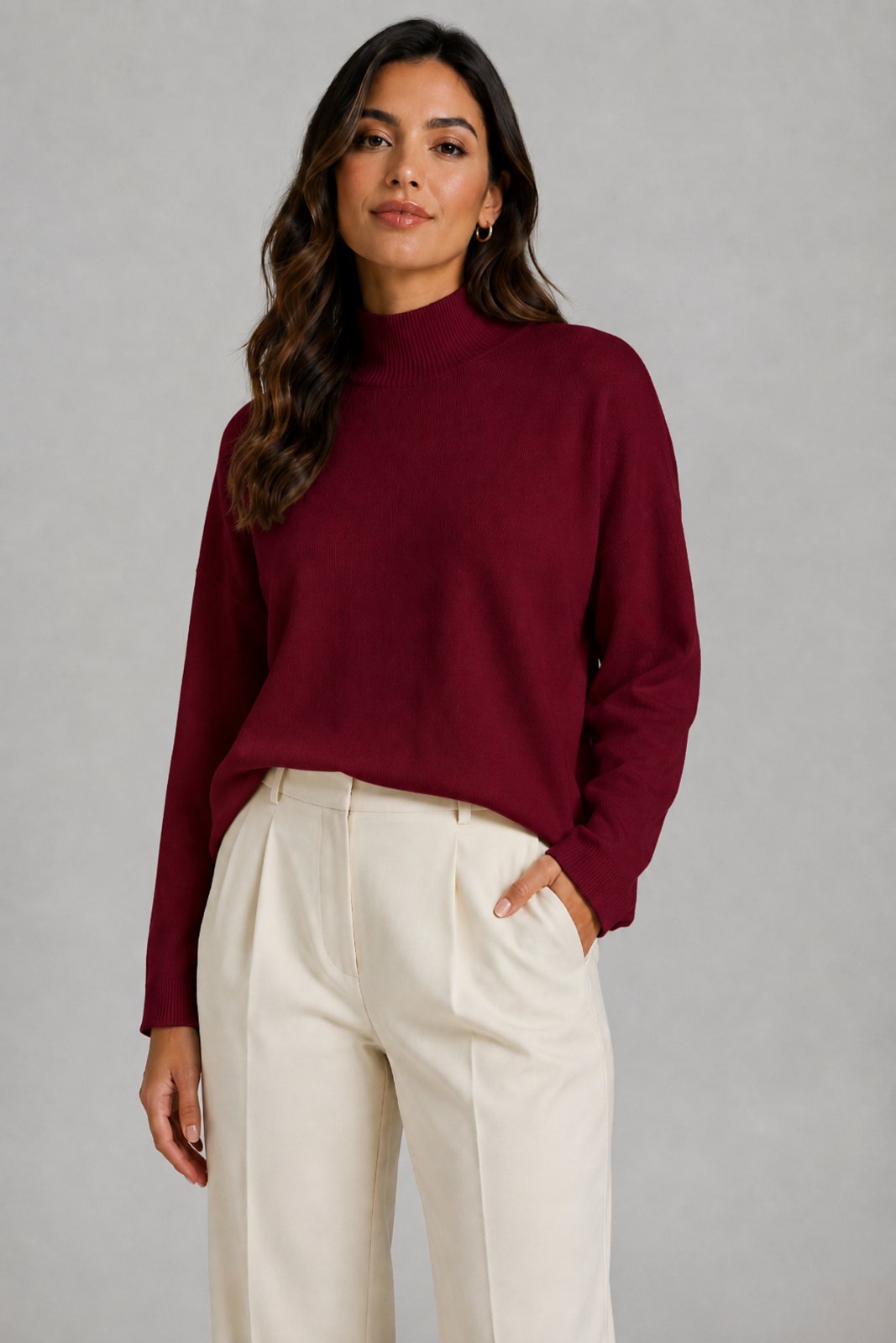 Blusa Tricot D Bell Outlet Fashion Gola Alta Vinho