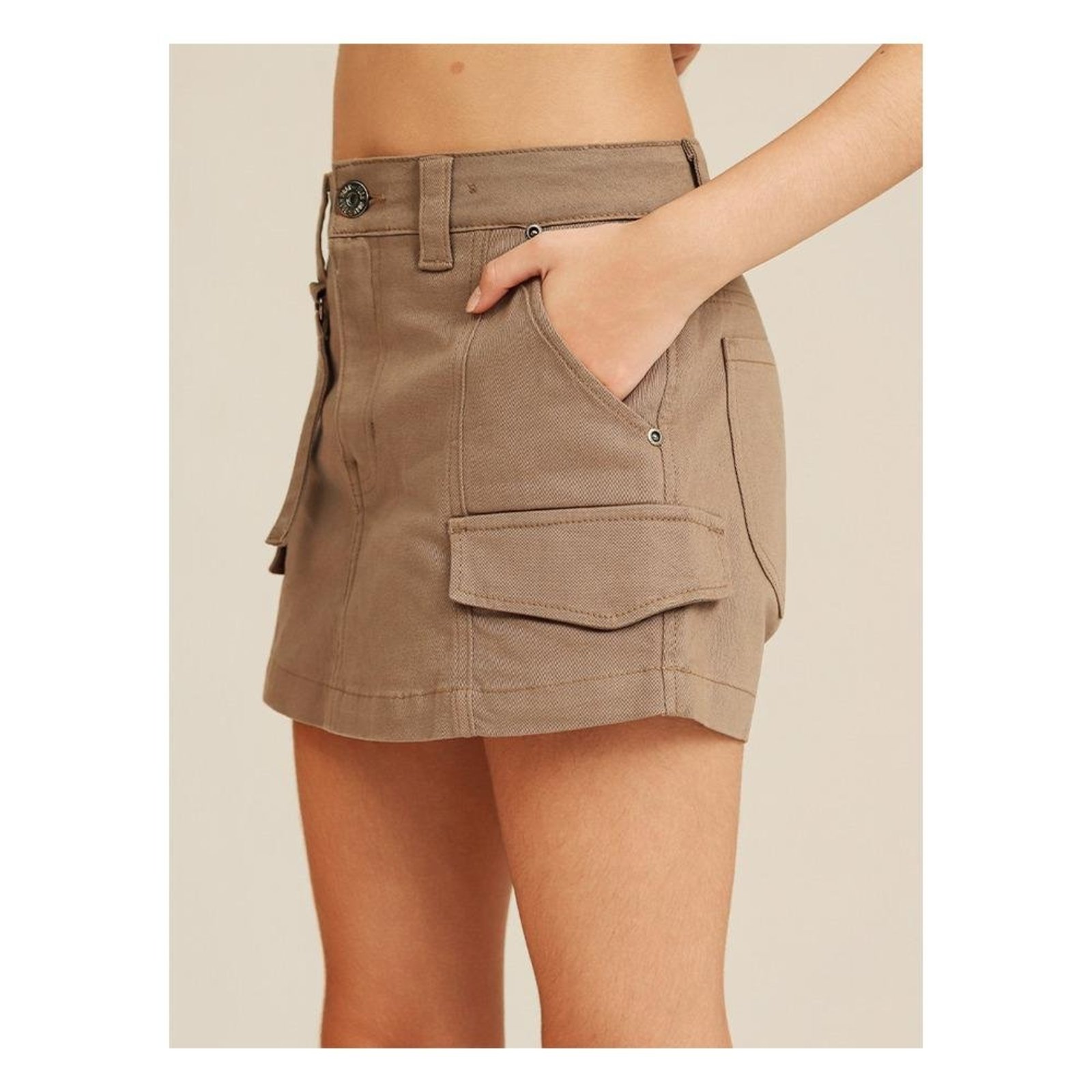 Infantil - Short- Saia Cargo Sarja Bolsos POAH NOAH 10 Marrom